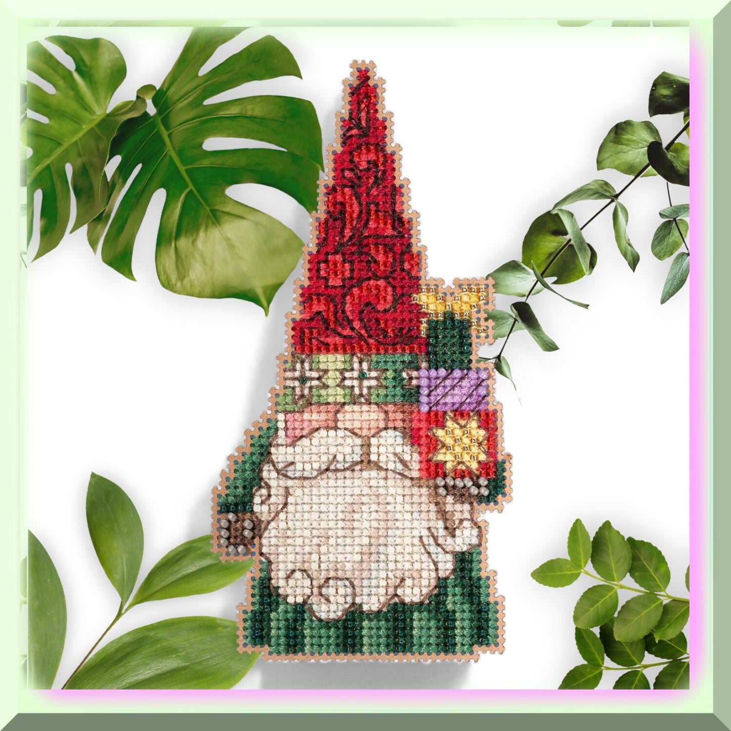 Joyful Gnome Gift Cross Stitch Kit for Holiday Decor