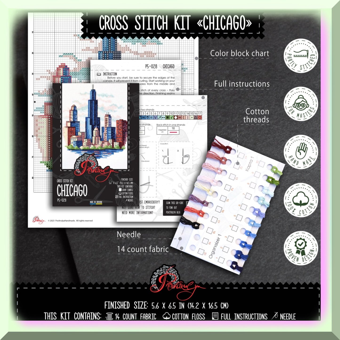 Chicago Cityscape Cross Stitch Kit for Adults
