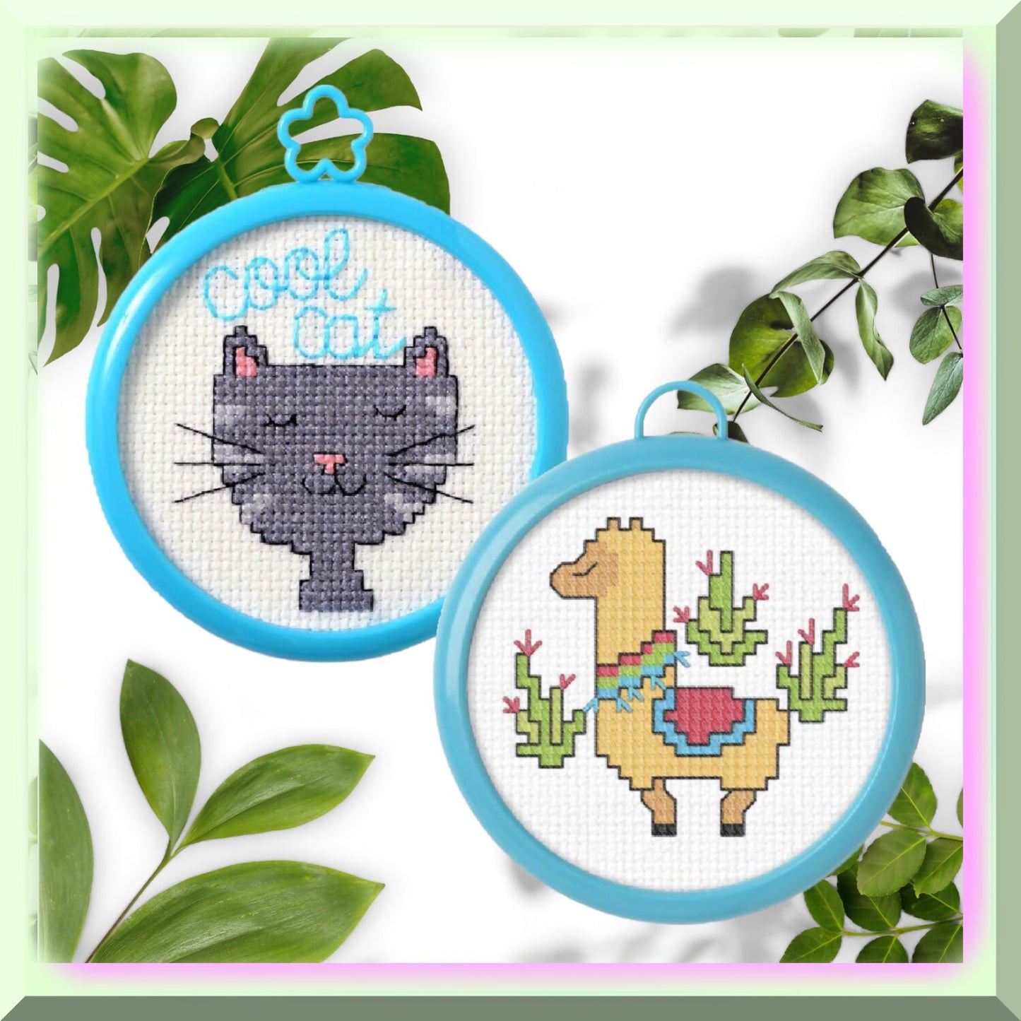 Llama and Cat Cross Stitch Kit Duo for Beginners