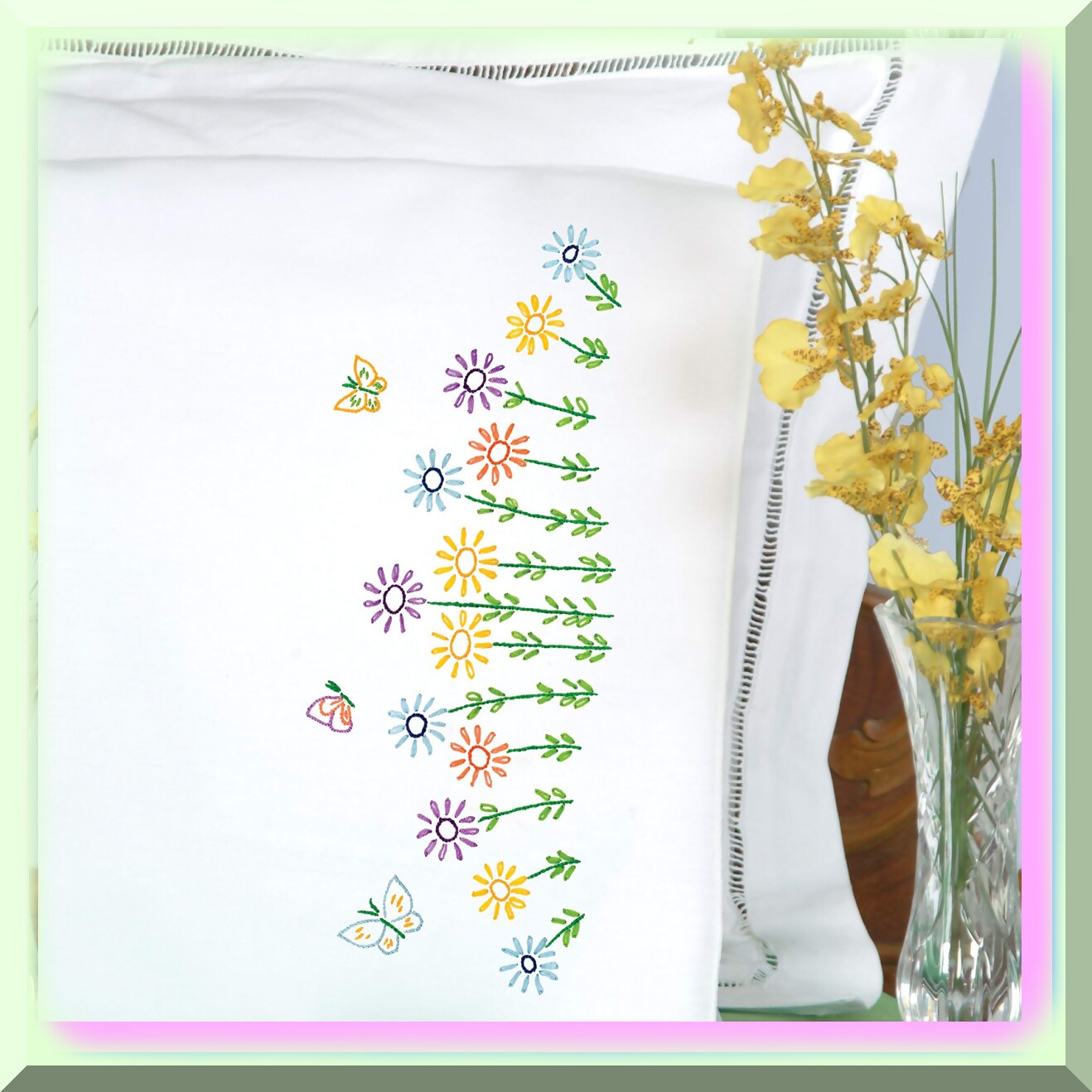 Embroidery Pillowcases with Flower Design