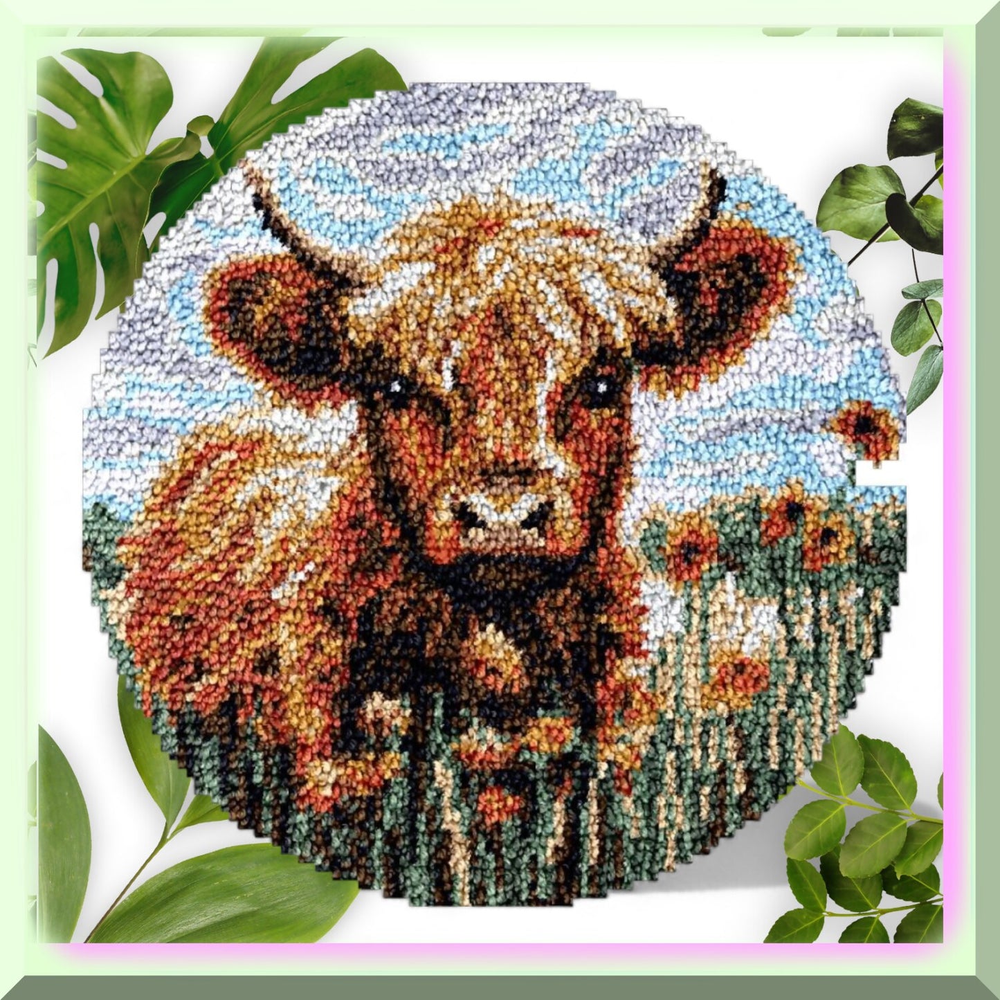 DIY Cross Stitch Kit for Floral Rug and Pillow Cover