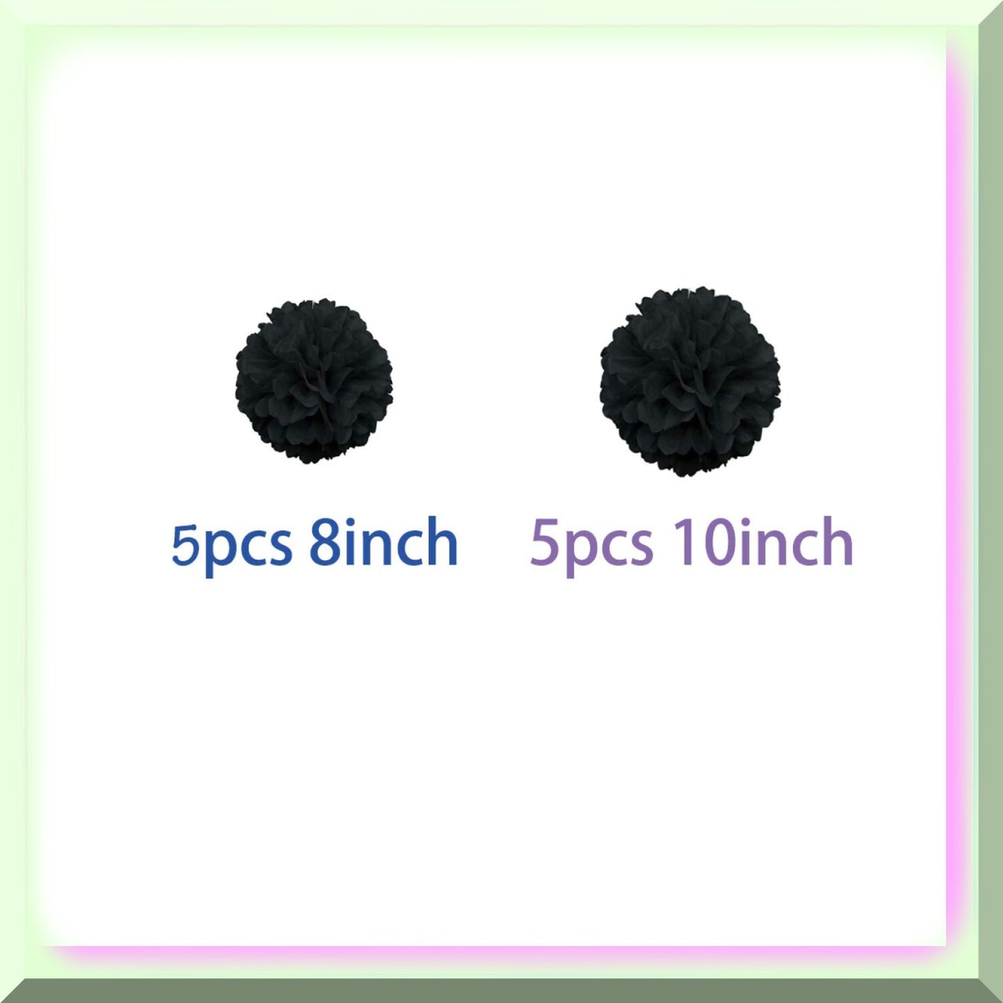 10 Black Tissue Paper Flowers Set (8in & 10in)