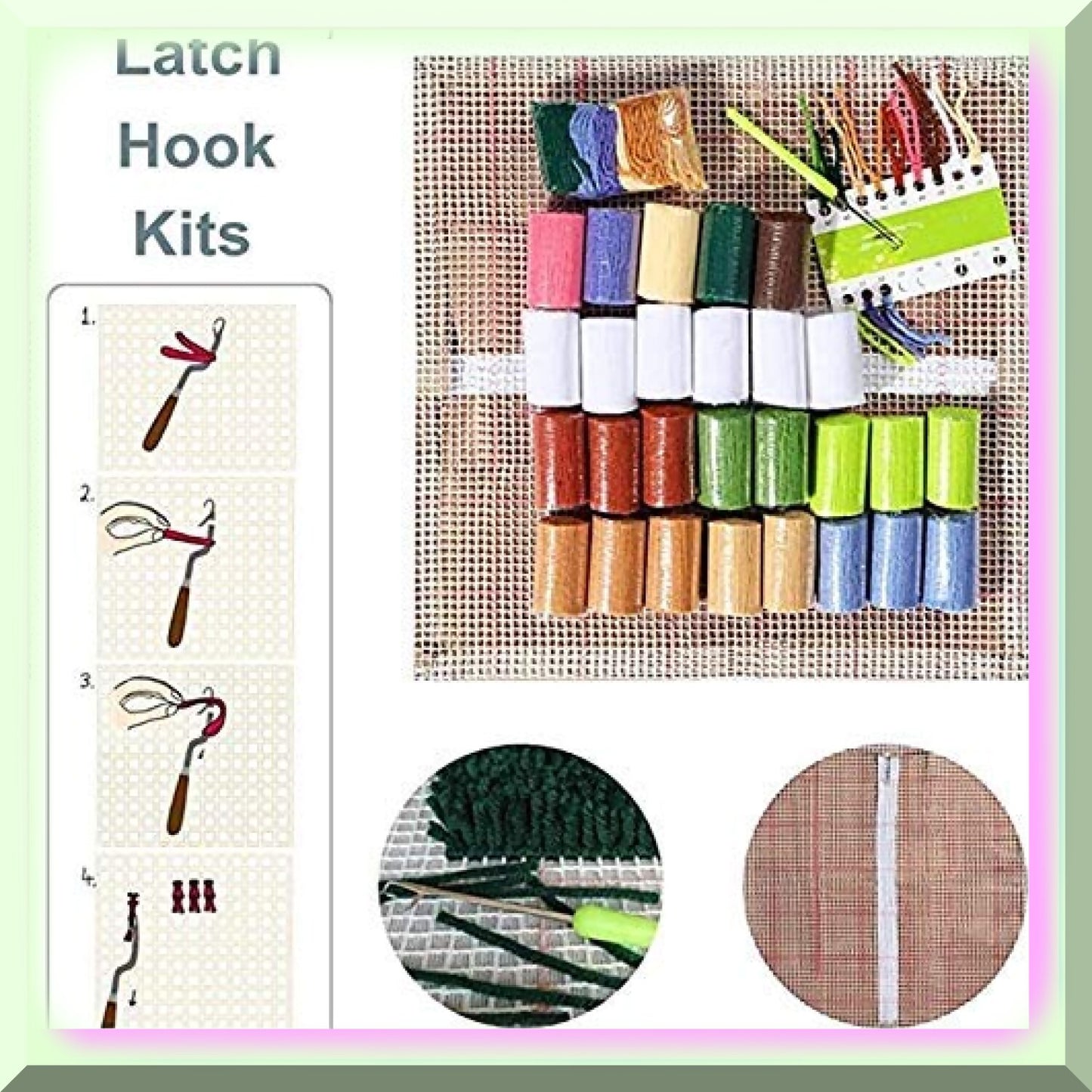 DIY Latch Hook Kit for Rugs and Pillows