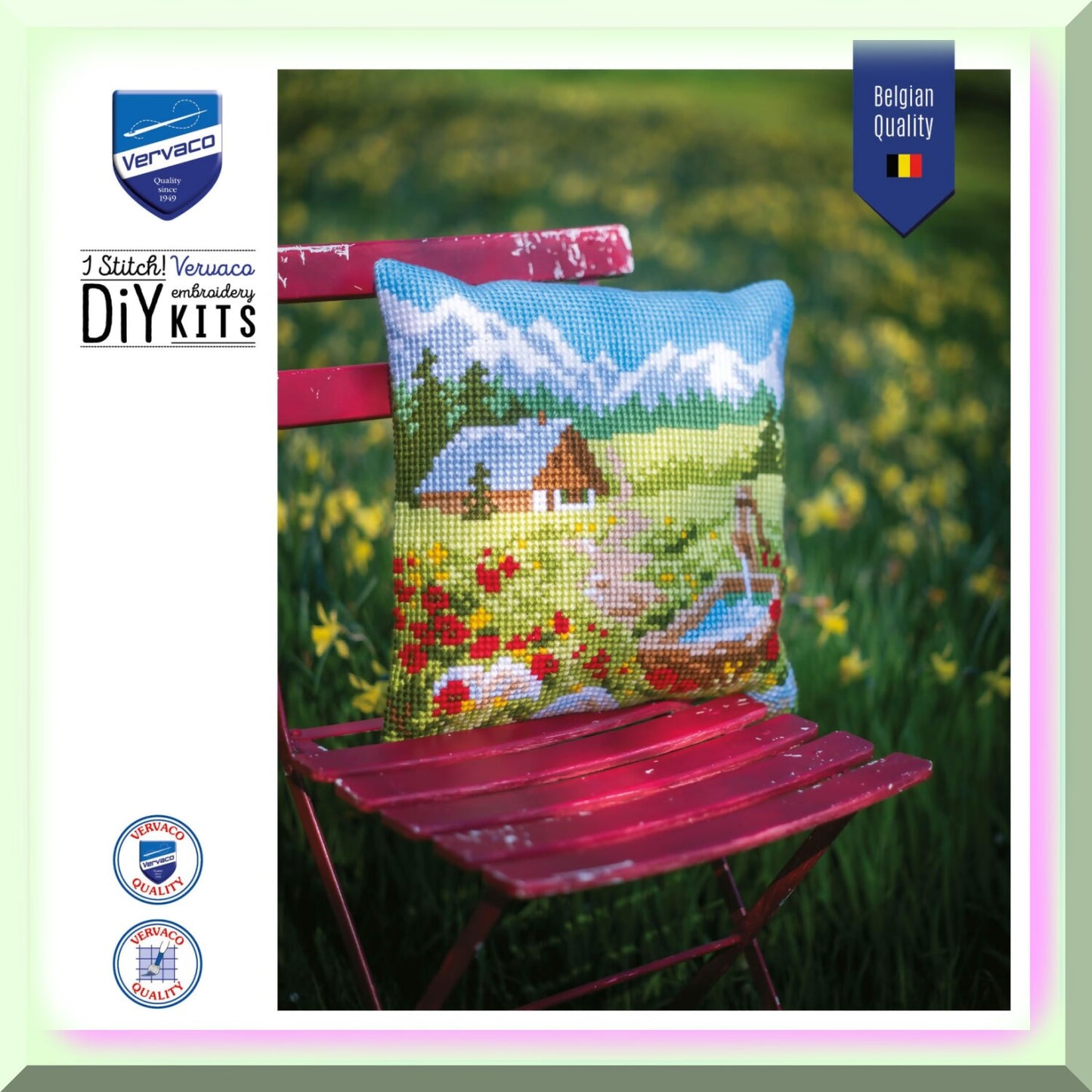 Alpine Bloom Cross Stitch Pillow Kit for Home Decor