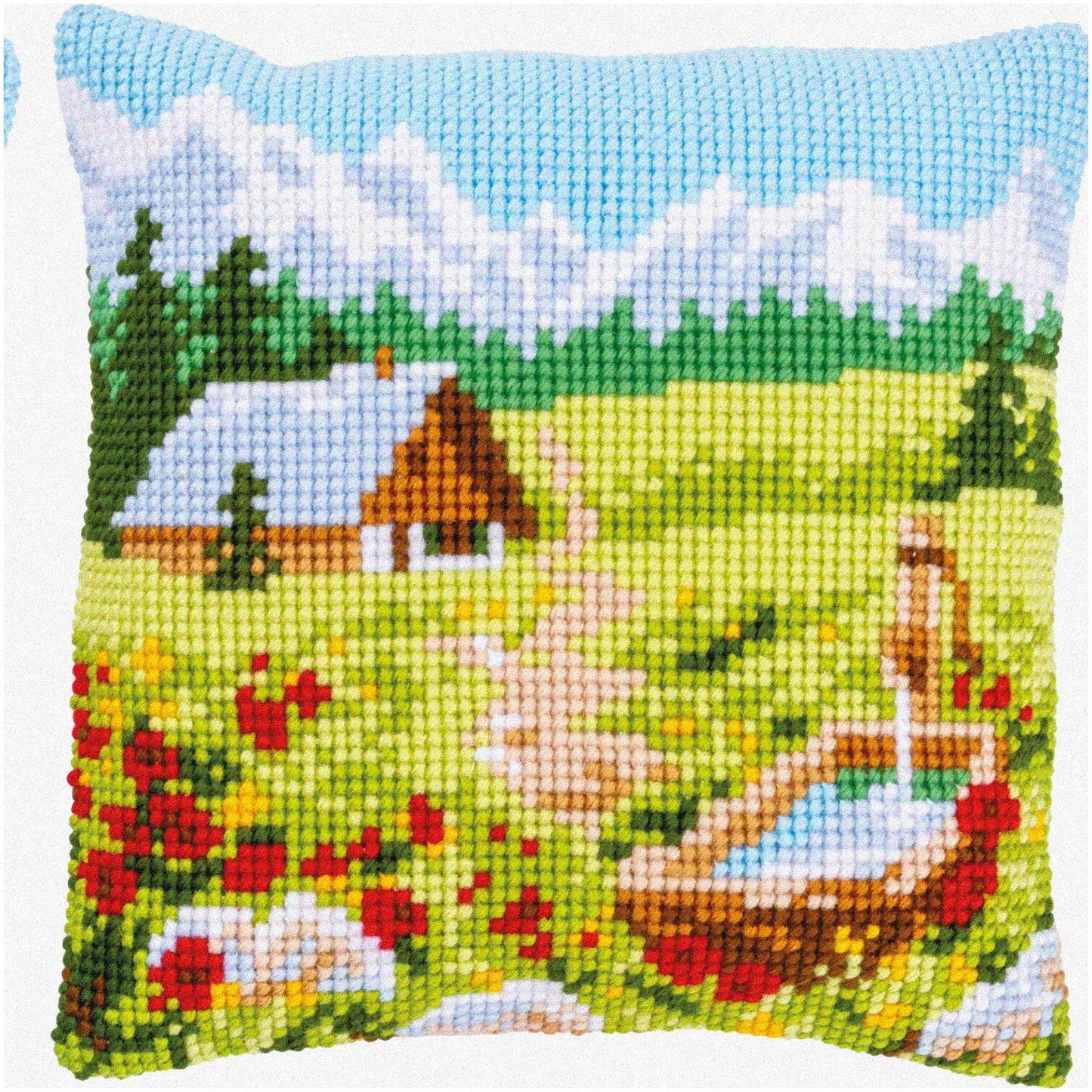 Alpine Bloom Cross Stitch Pillow Kit for Home Decor
