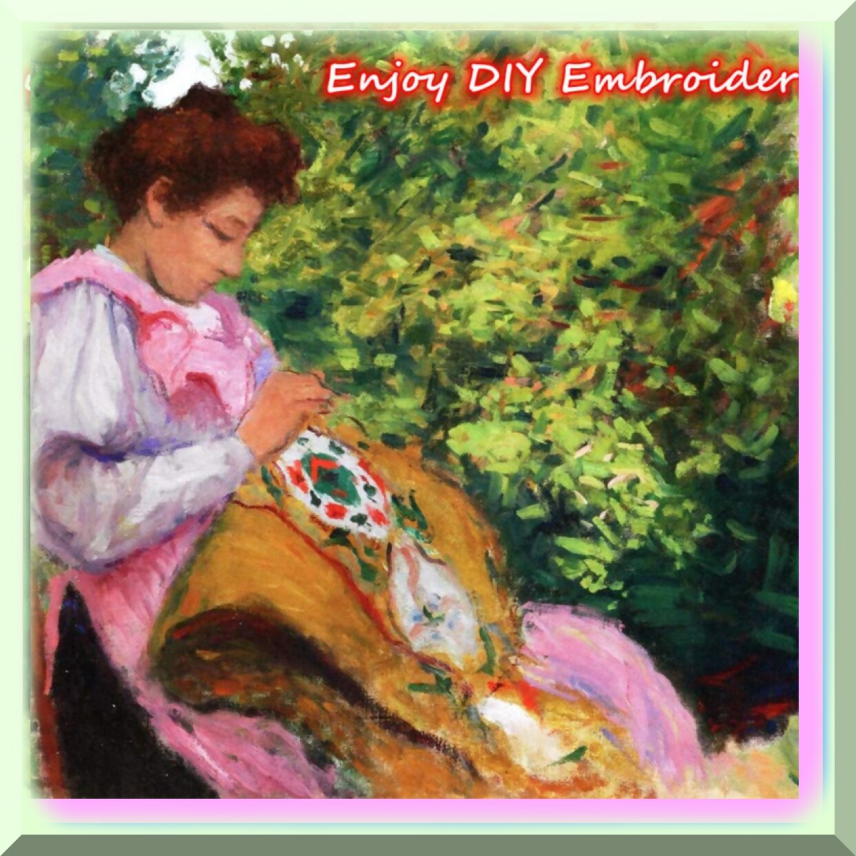 Stamped embroidery kit for beginners with pre-printed fabric