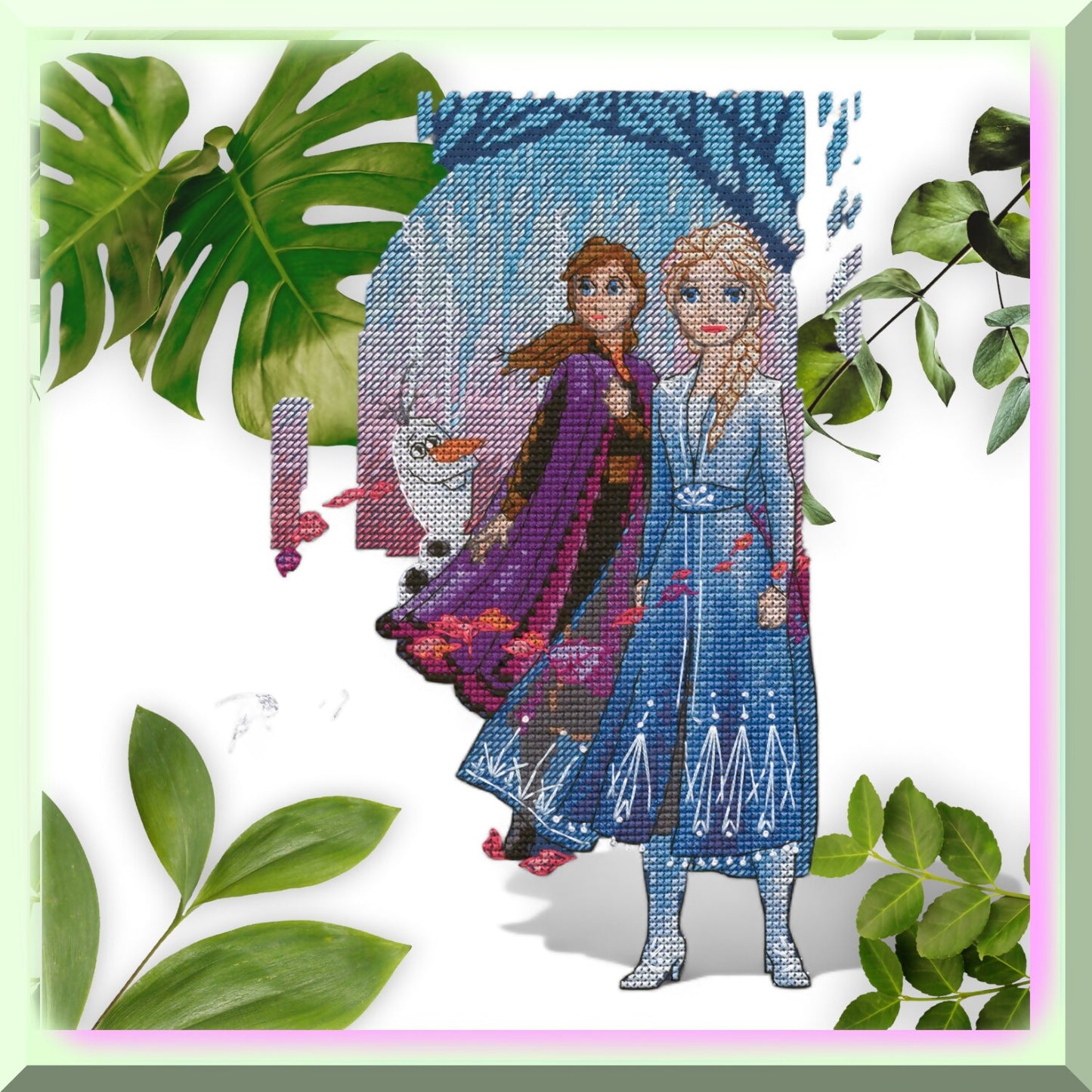 Frozen II Cross Stitch Kit with Navy Aida and Step-by-Step Instructions