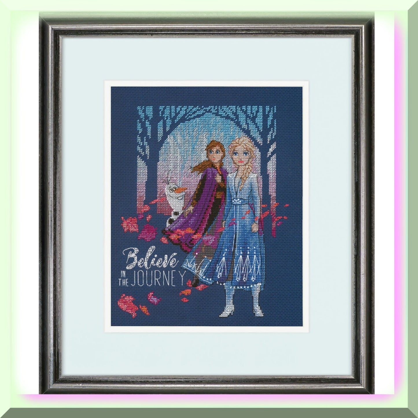 Frozen II Cross Stitch Kit with Navy Aida and Step-by-Step Instructions