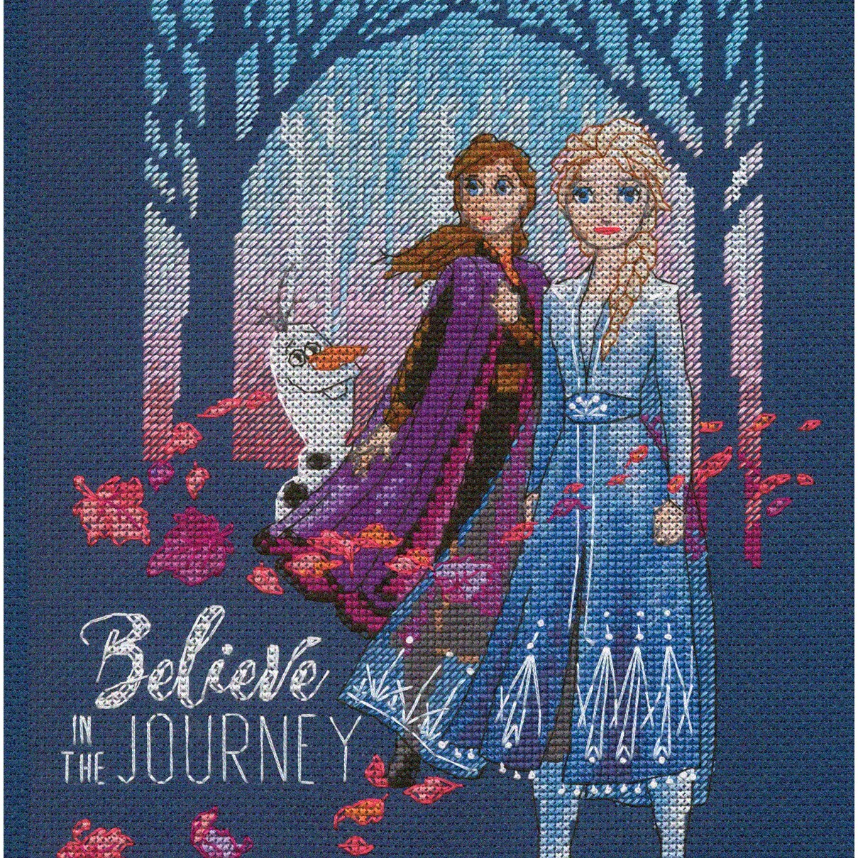 Frozen II Cross Stitch Kit with Navy Aida and Step-by-Step Instructions