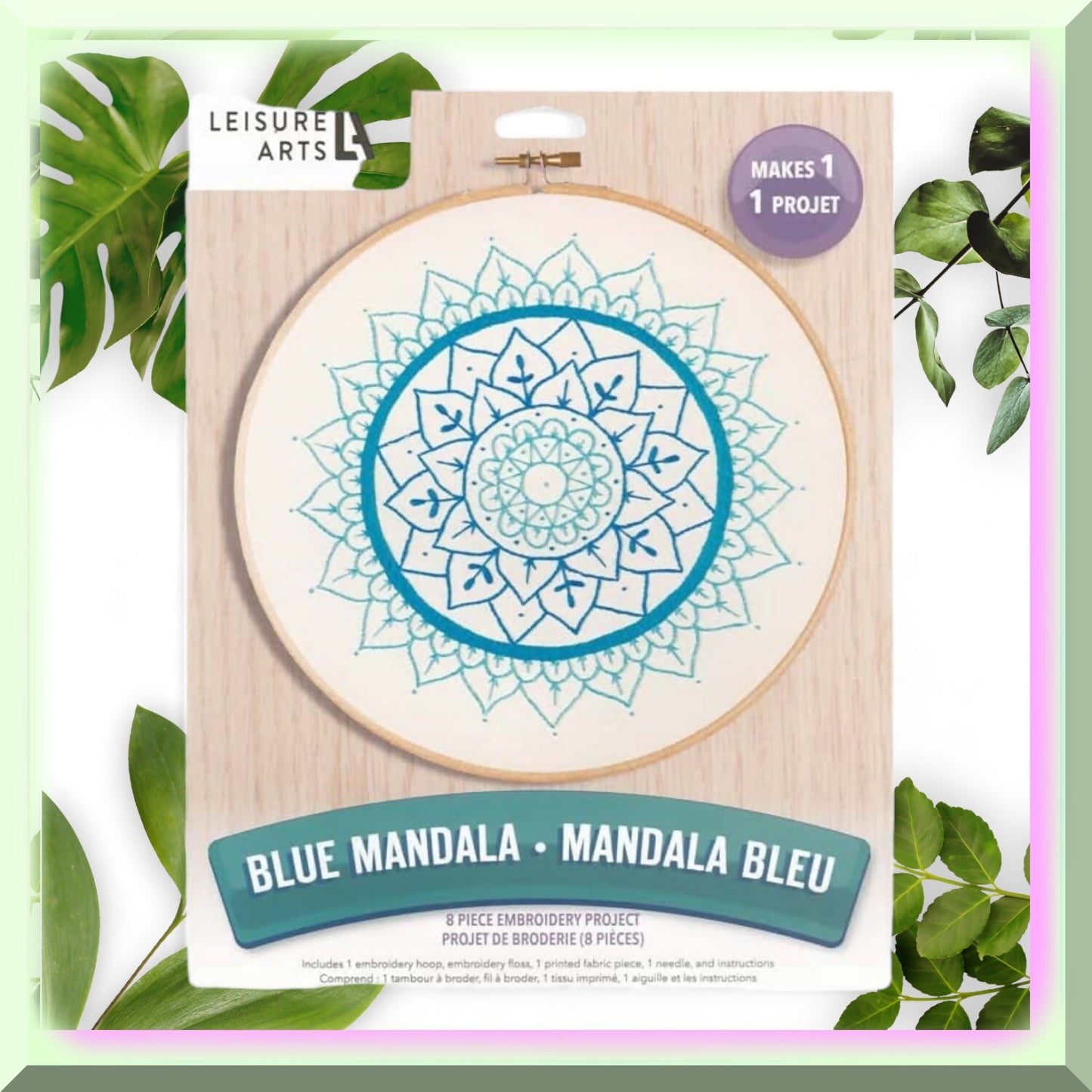 Beginner's 8" Blue Embroidery Kit with Cross Stitch Patterns