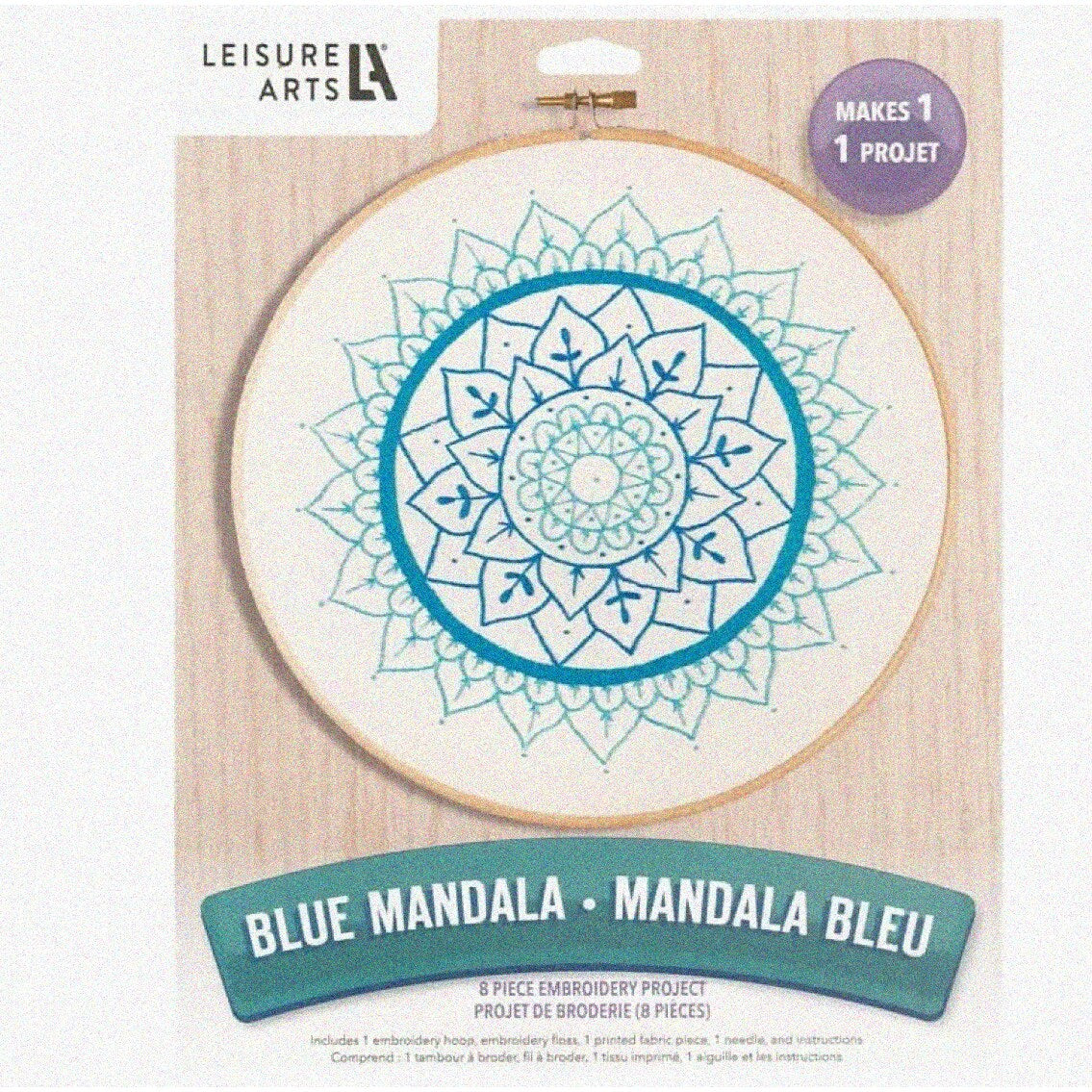 Beginner's 8" Blue Embroidery Kit with Cross Stitch Patterns