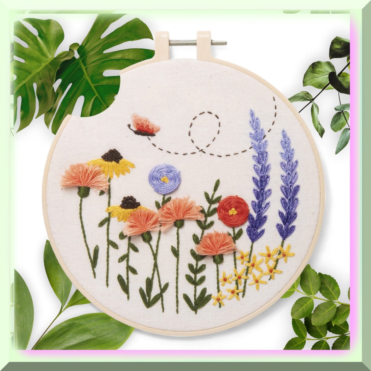 Spring Floral Butterfly Cross Stitch Kit with Embroidery Design