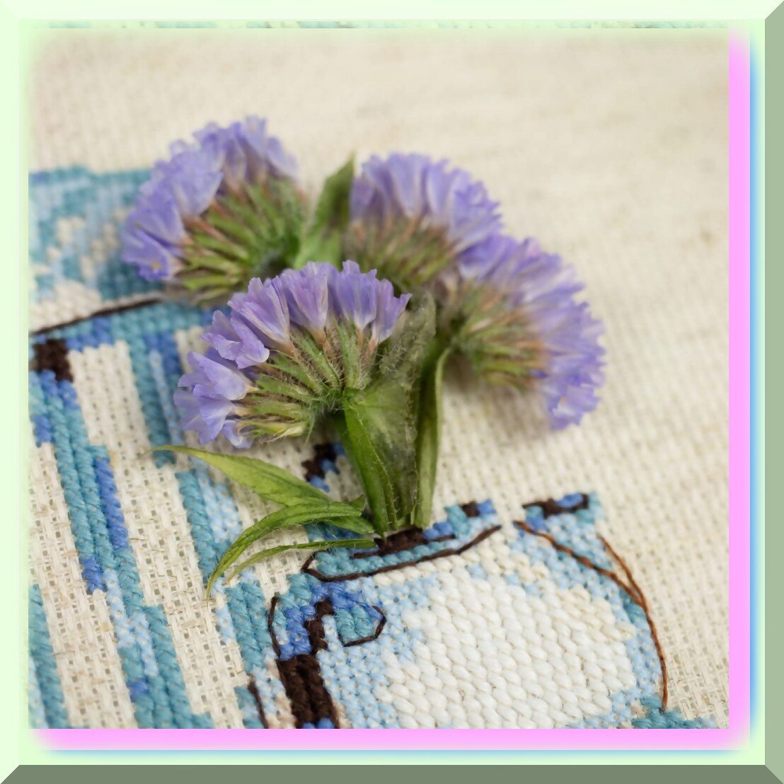Spring Garden Cross Stitch Kit with Vibrant Colors on 14 ct Flaxen Aida