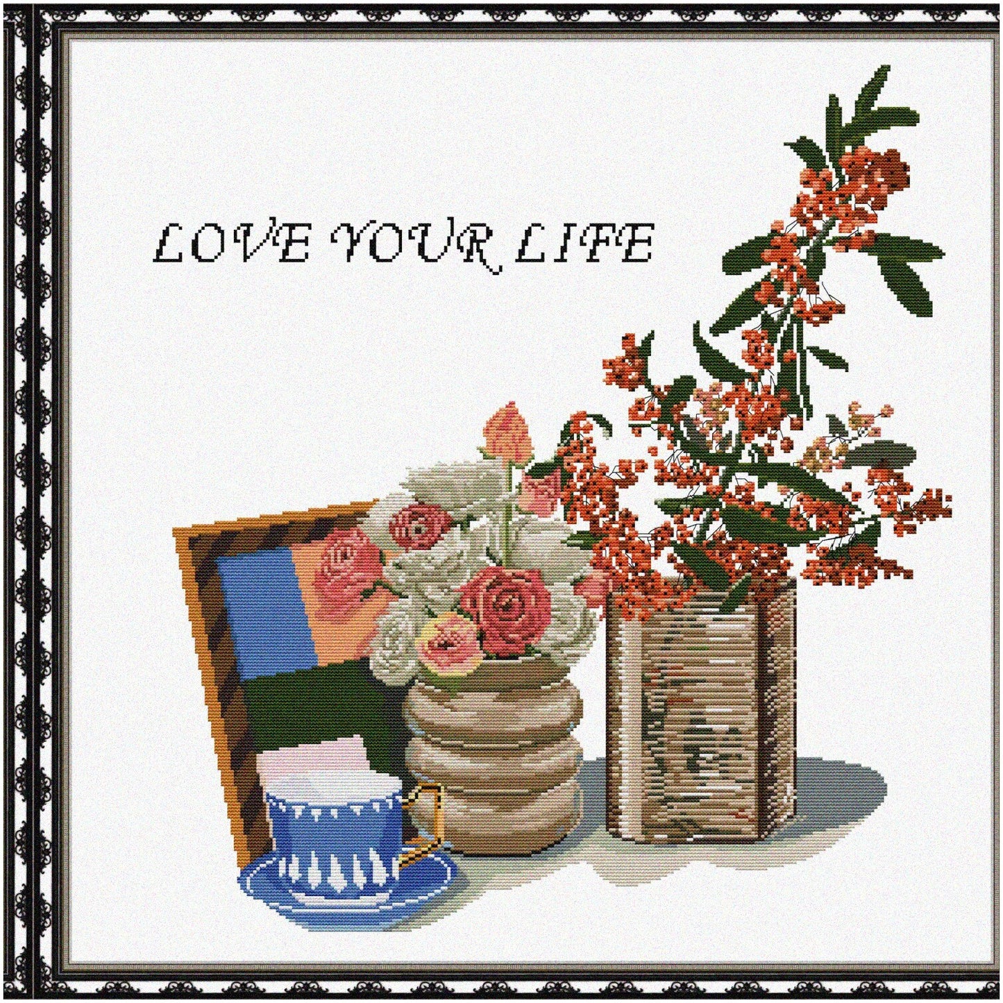 Love Life Roses Cross Stitch Kit for Beginners
