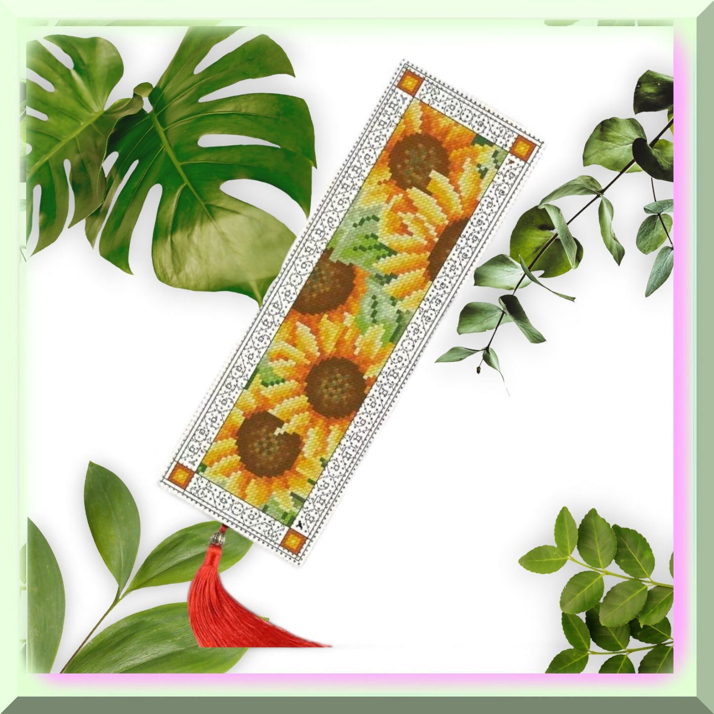 Sunflower Stitched Canvas Bookmark Kit for DIY Embroidery