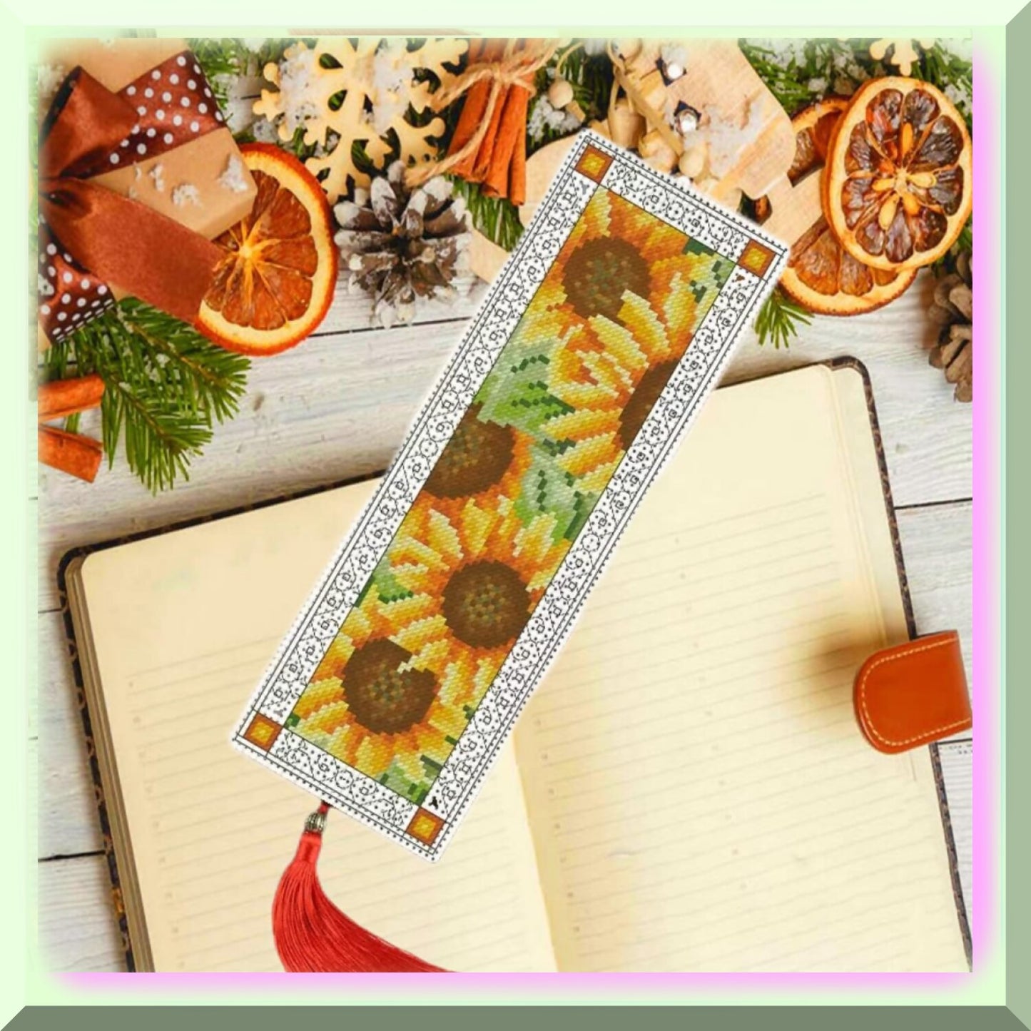 Sunflower Stitched Canvas Bookmark Kit for DIY Embroidery