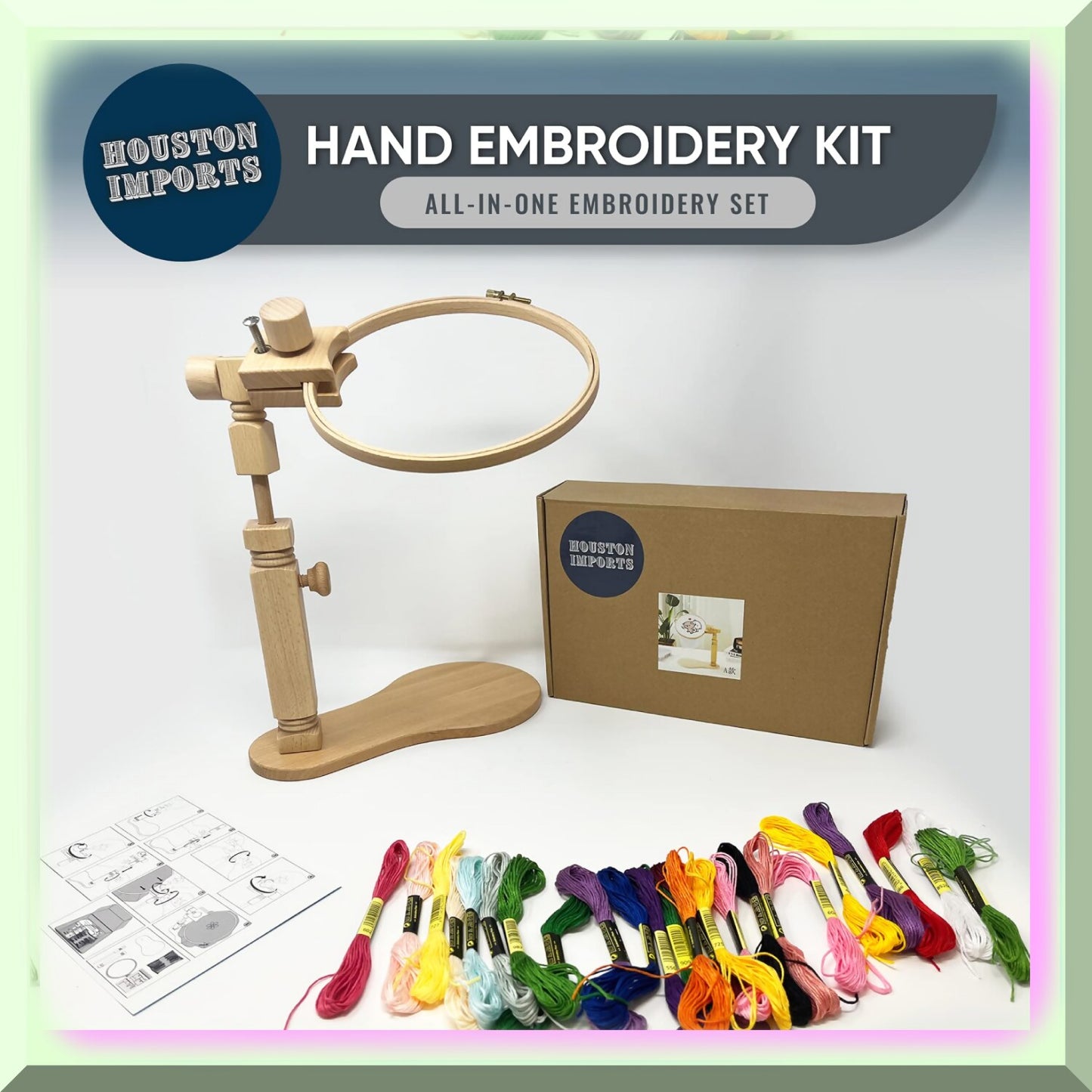 Complete Hand Embroidery Kit with Hoop Stand and Colored Threads
