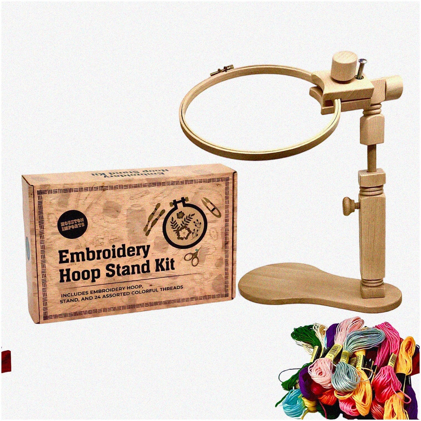 Complete Hand Embroidery Kit with Hoop Stand and Colored Threads