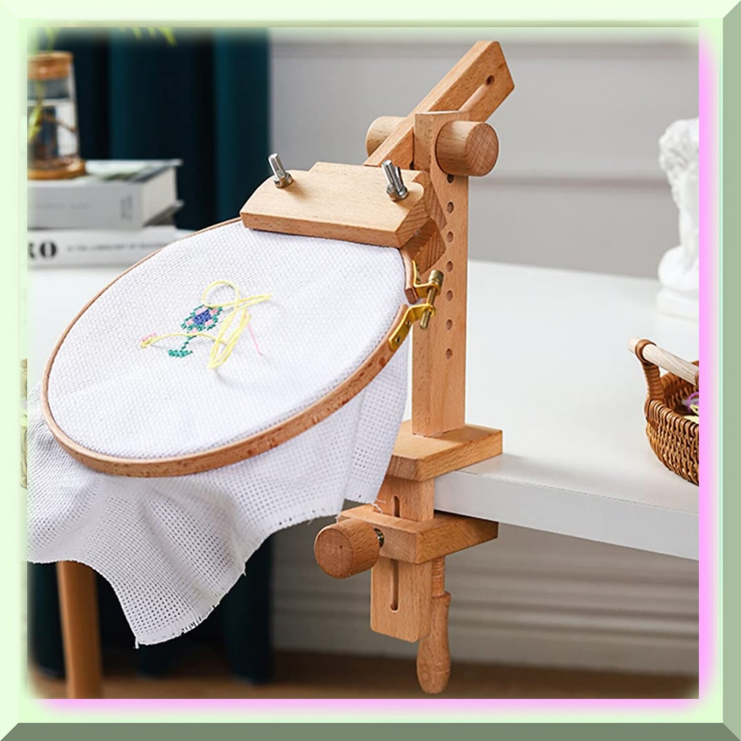 Wood Hoop Holder for Embroidery and Needlework