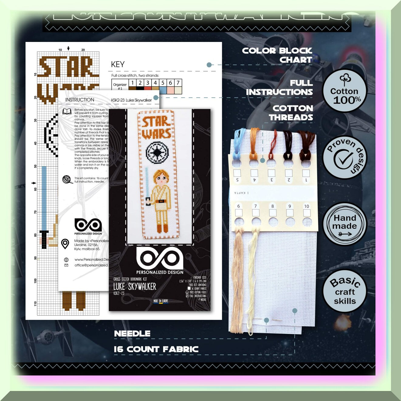 Star Wars Luke Skywalker Cross Stitch Bookmark Kit
