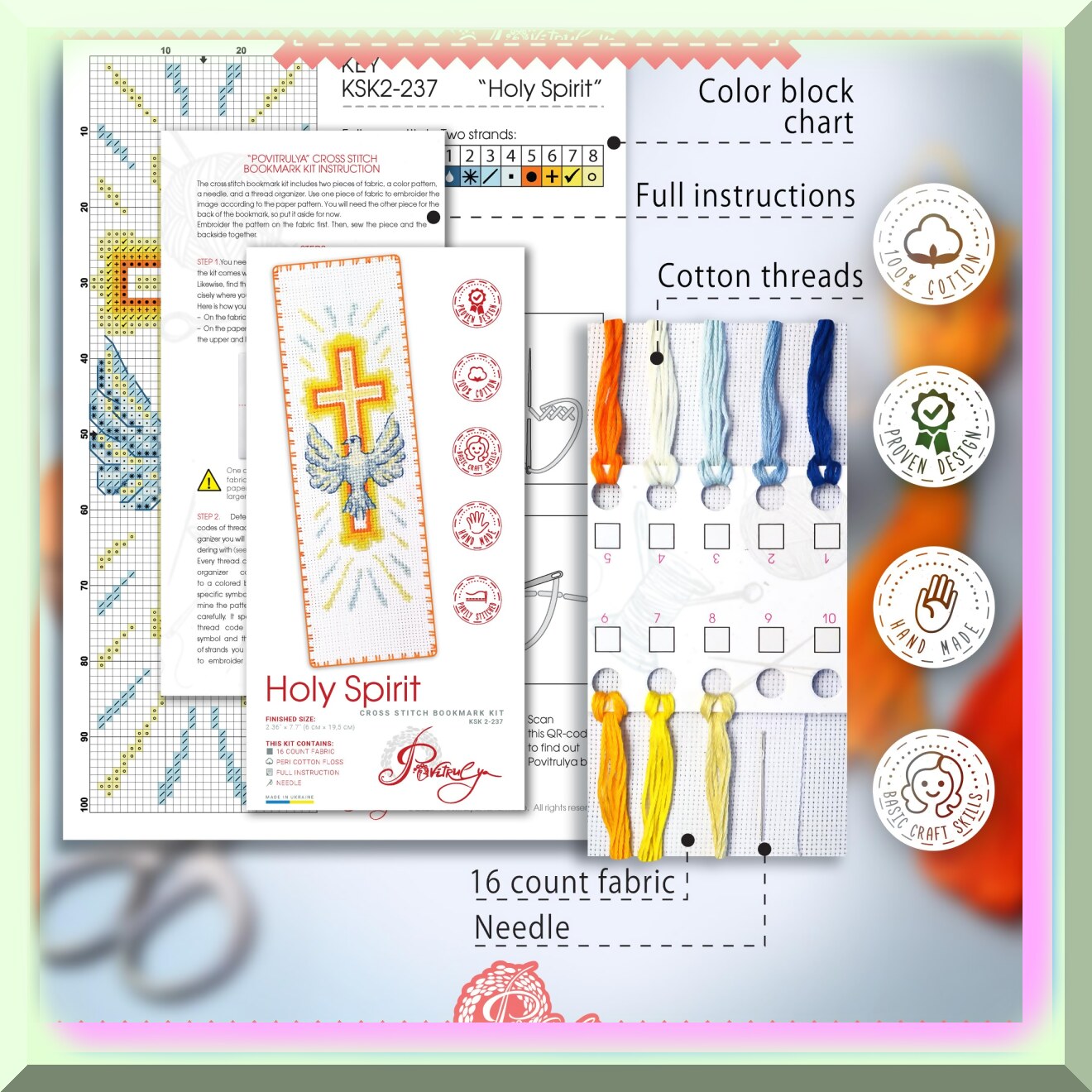 Holy Spirit Embroidery Kit for Christian Bookmarks and Gifts