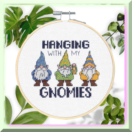 Colorful Gnomies Cross Stitch Kit with 14 Count White Aida