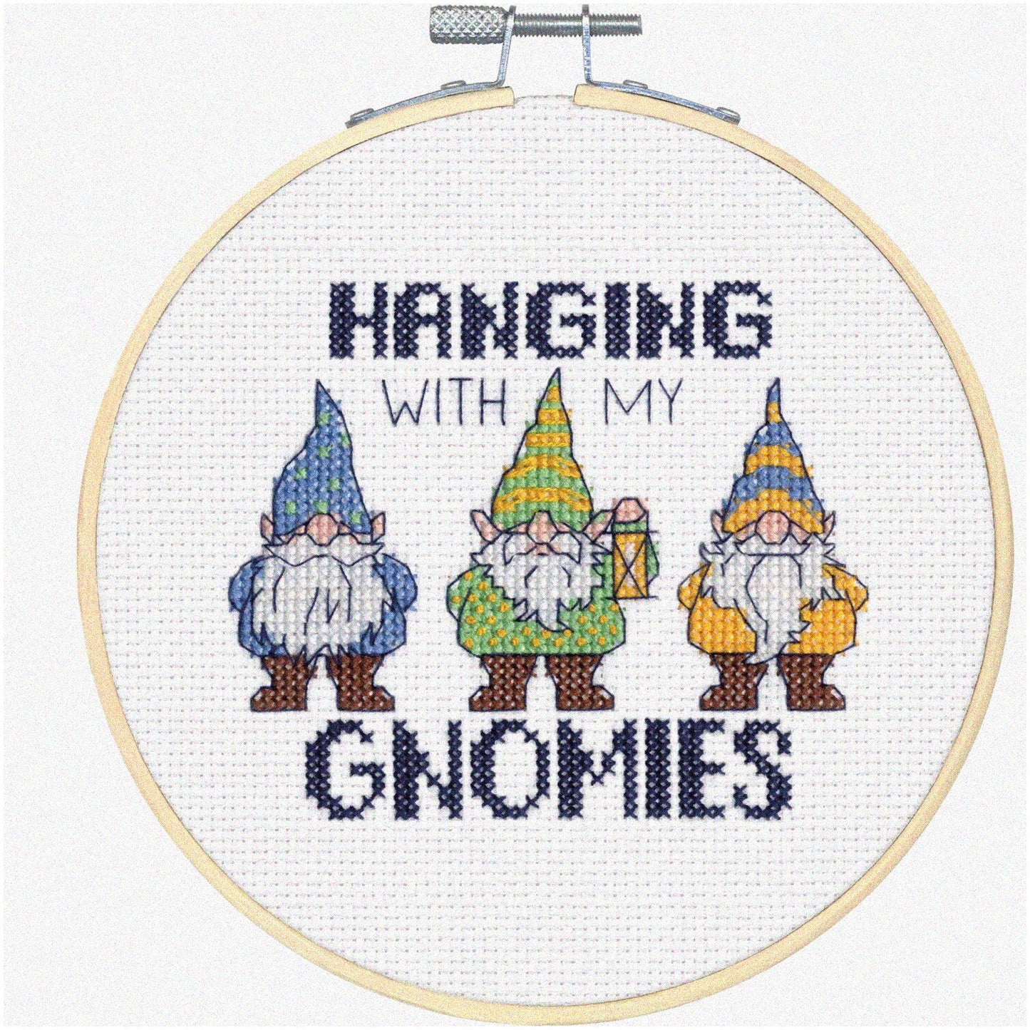 Colorful Gnomies Cross Stitch Kit with 14 Count White Aida