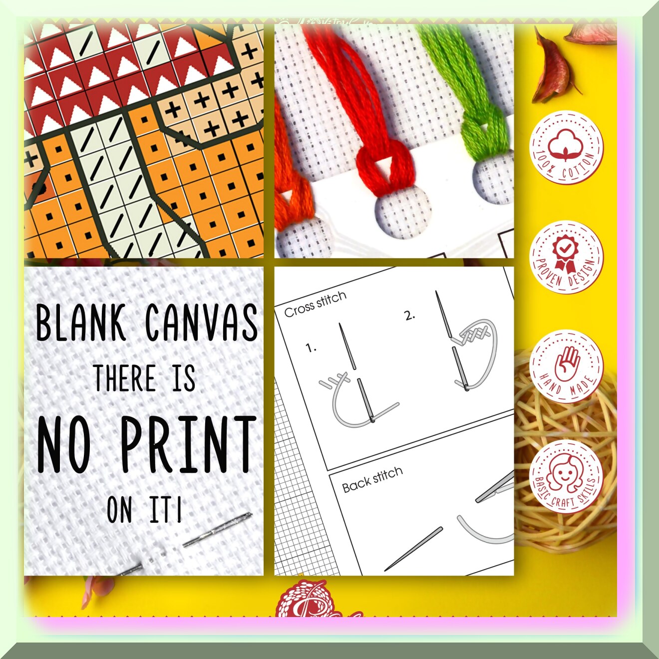 Cross Stitch Bookmark Kit with Red Fox and Mushroom Pattern