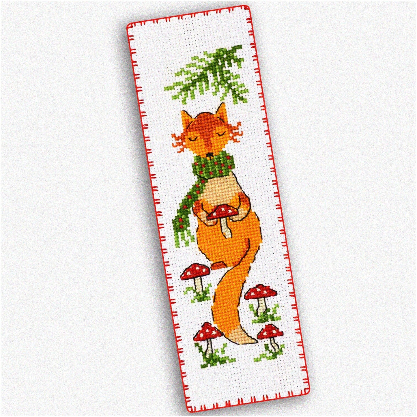 Cross Stitch Bookmark Kit with Red Fox and Mushroom Pattern