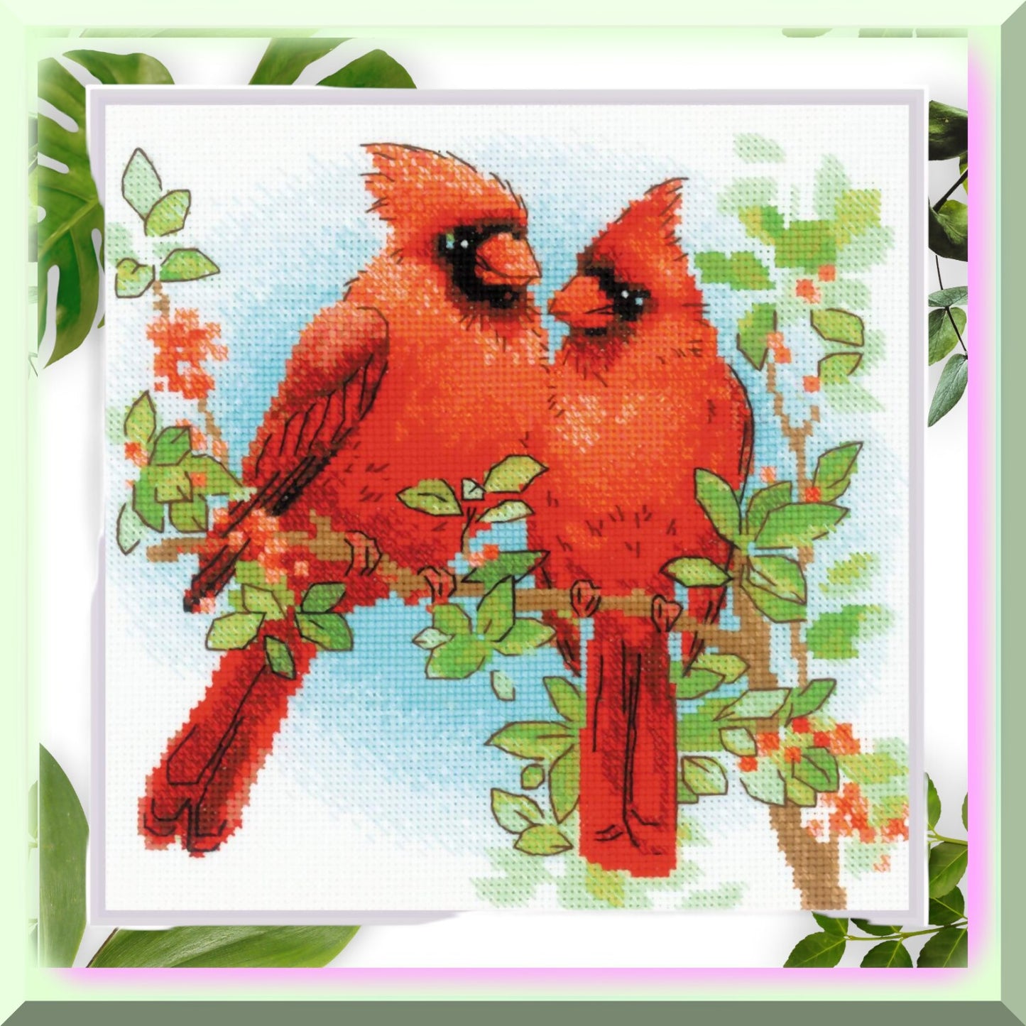 Vibrant Red Cardinal Cross Stitch Kit for Beginners