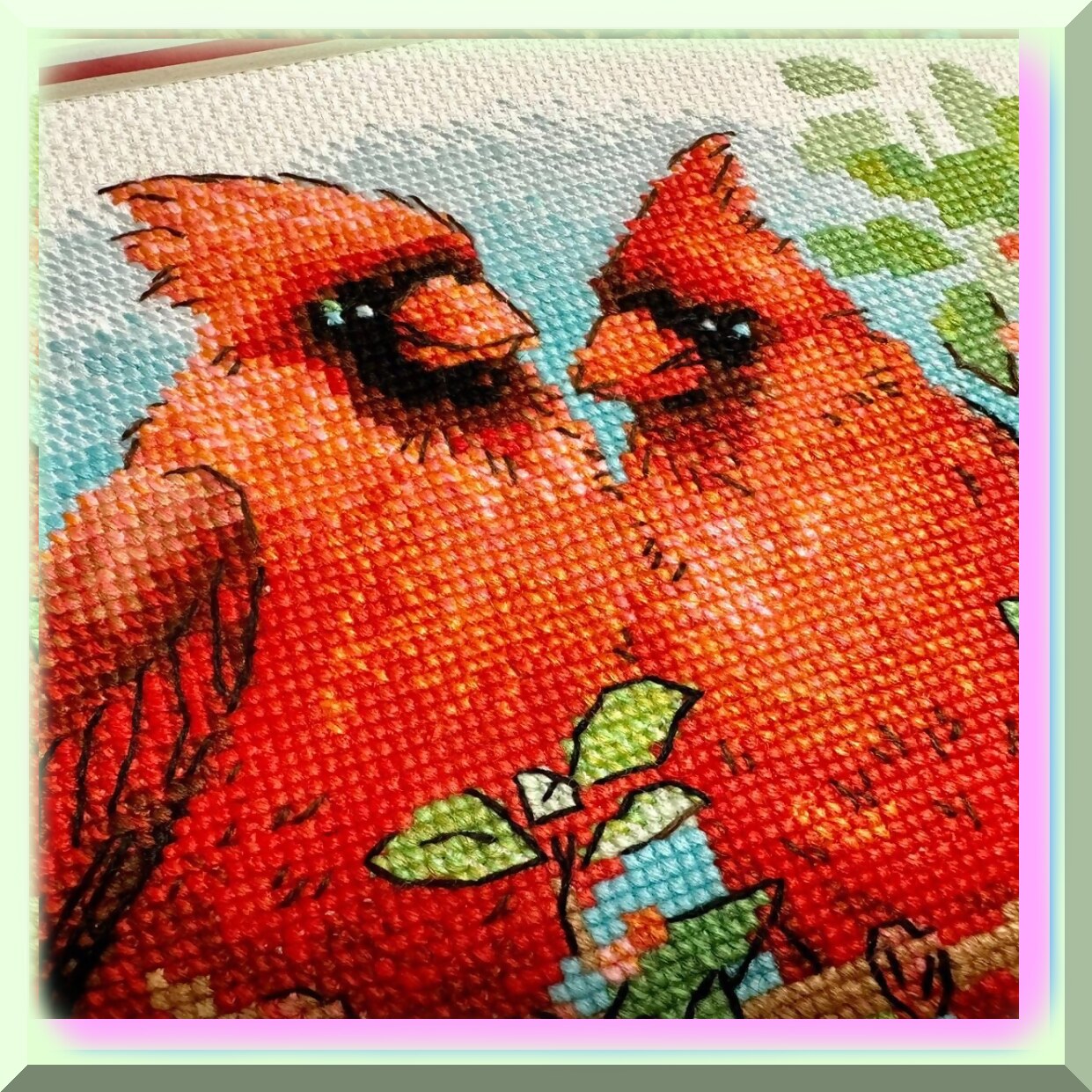 Vibrant Red Cardinal Cross Stitch Kit for Beginners