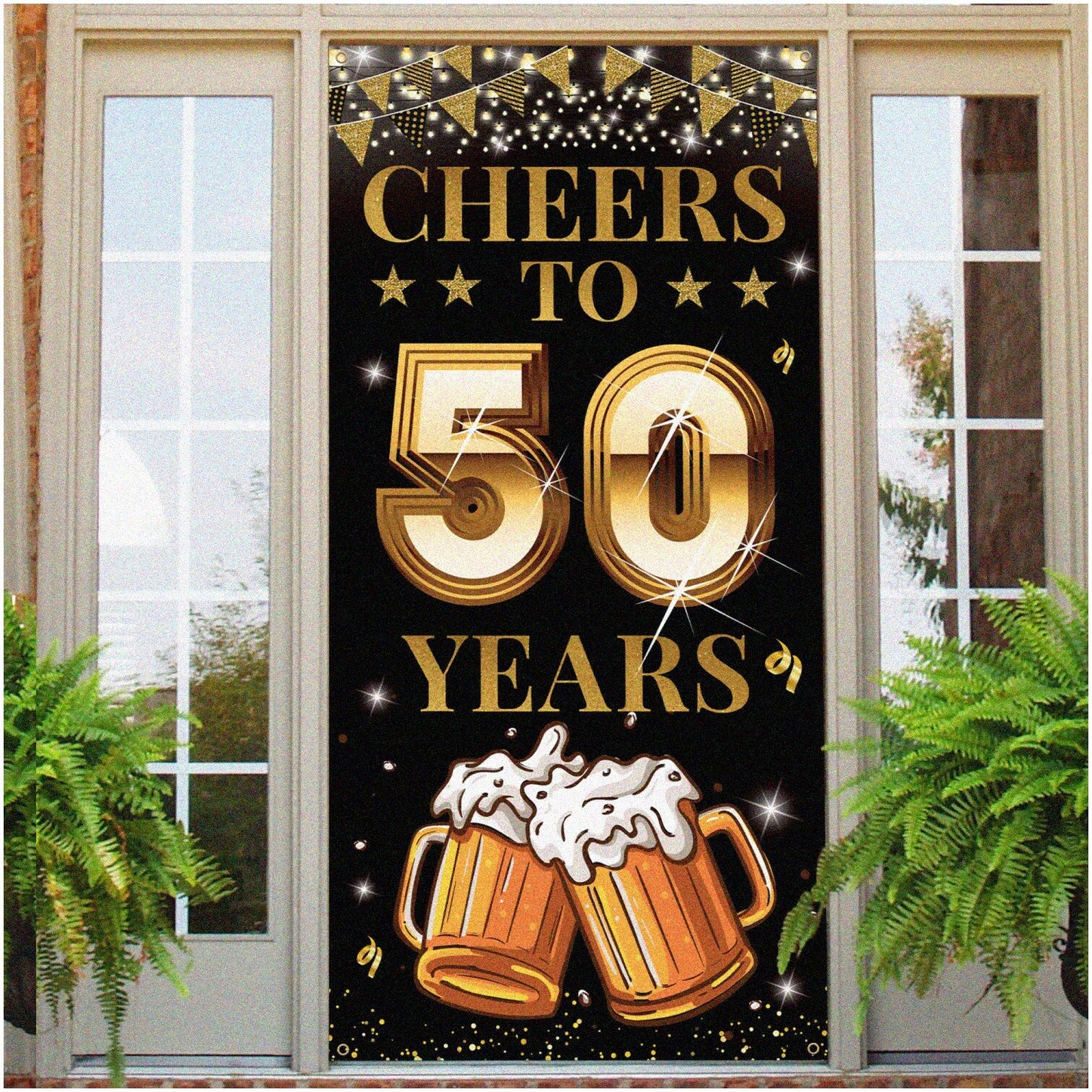 Sparkling Silver New Year's Door Banner 72.8 Inches