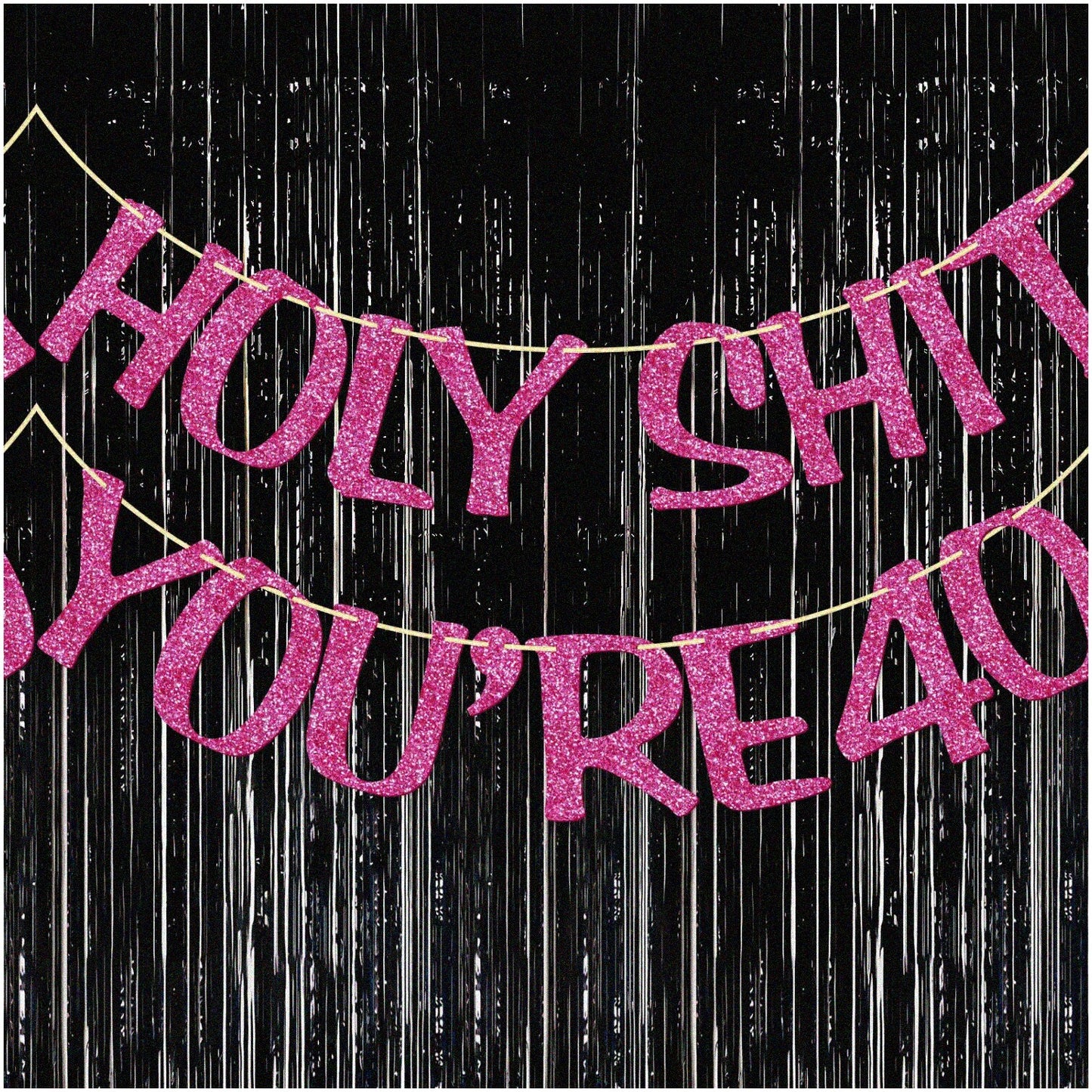 Pink Glitter 40th Birthday Party Kit with Banners and Fringe Curtains
