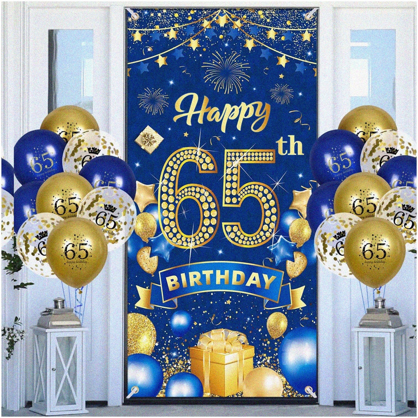 65th Birthday Celebration Kit with Banner, Balloons, Door Cover