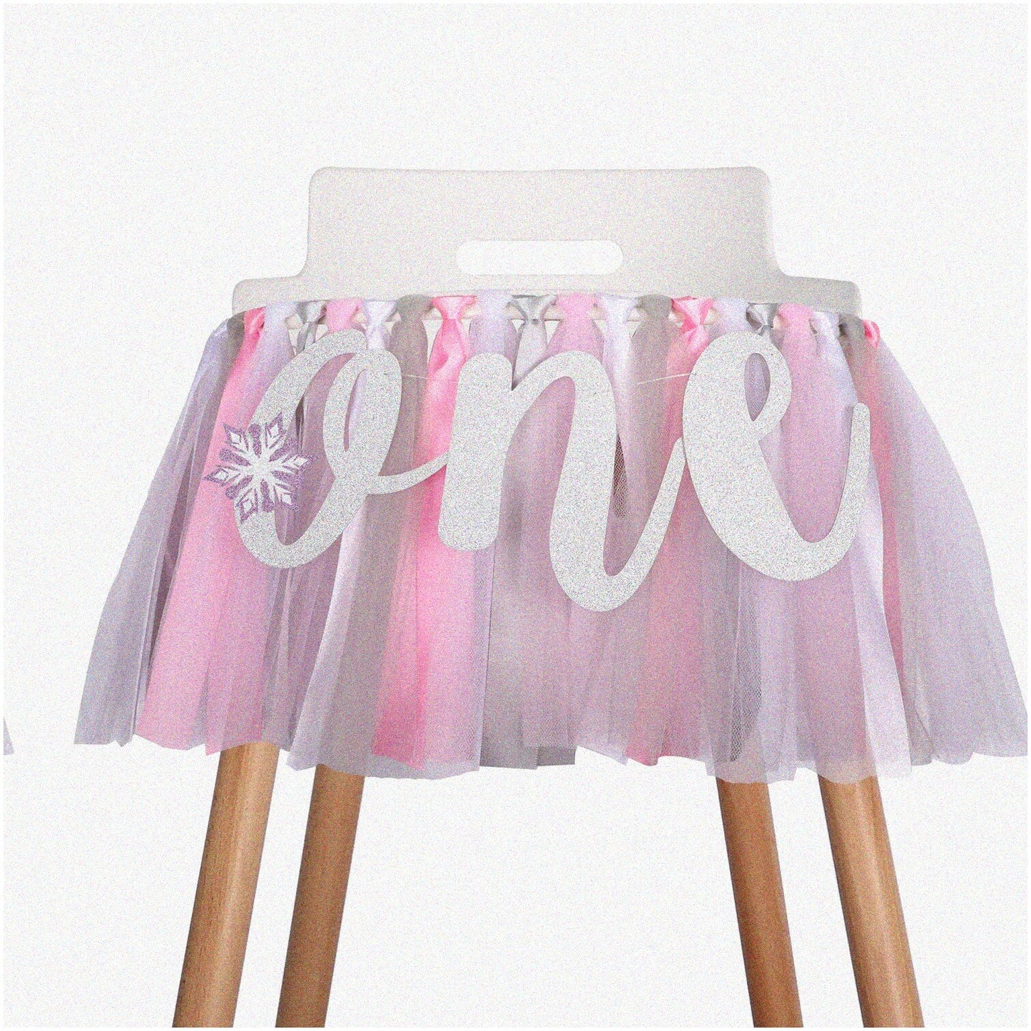 Snowflake 1st Birthday Highchair Banner Pink Silver White