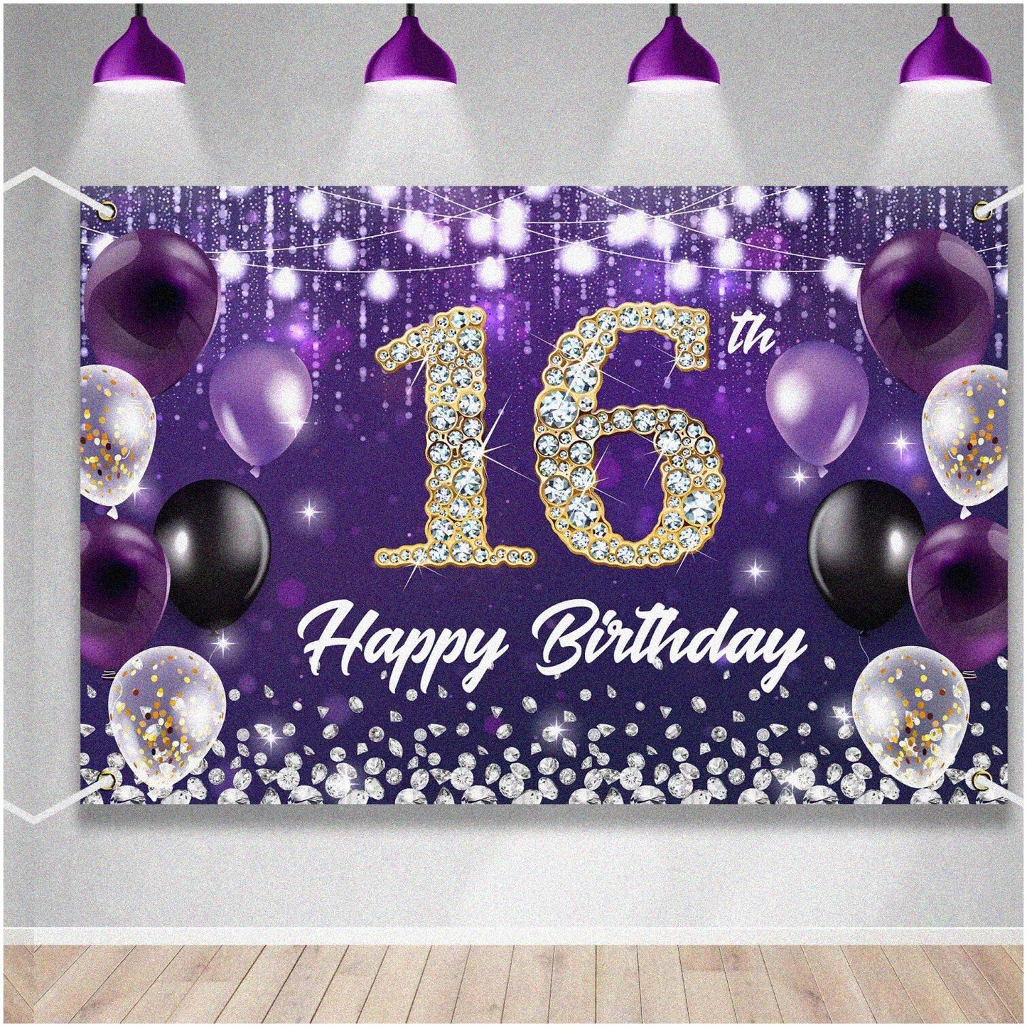 Shimmering Sweet 16 Purple Diamond Backdrop 70.8x47.2 inches