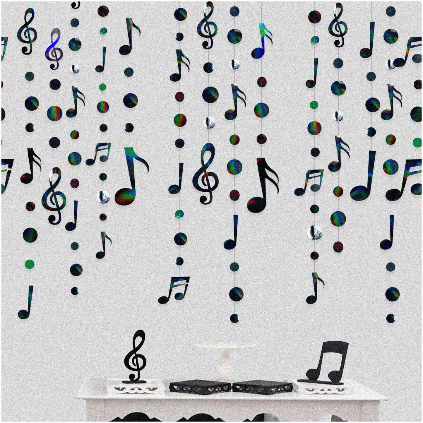 Black Iridescent Music Notes Polka Dot Garland & Cutouts Set