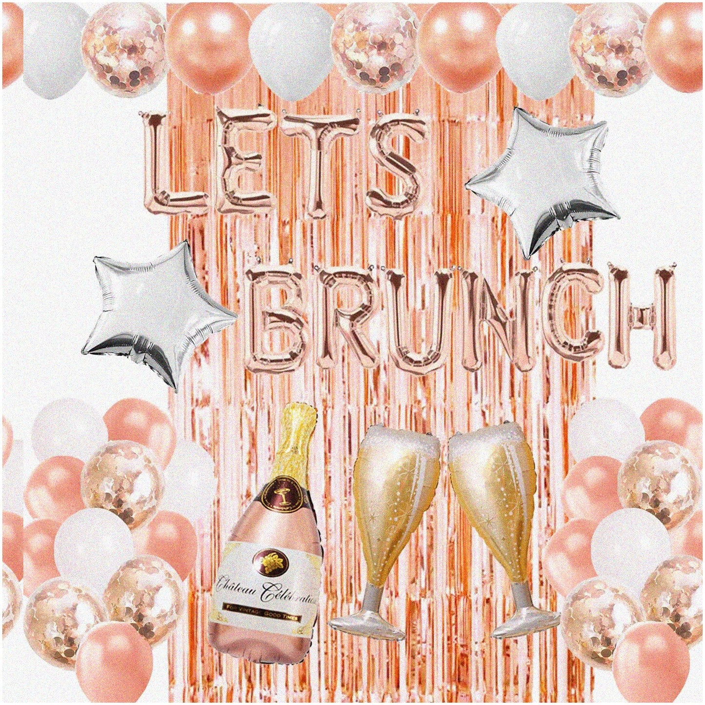 Brunch Decor Kit with Balloons, Banner, Curtain, and More