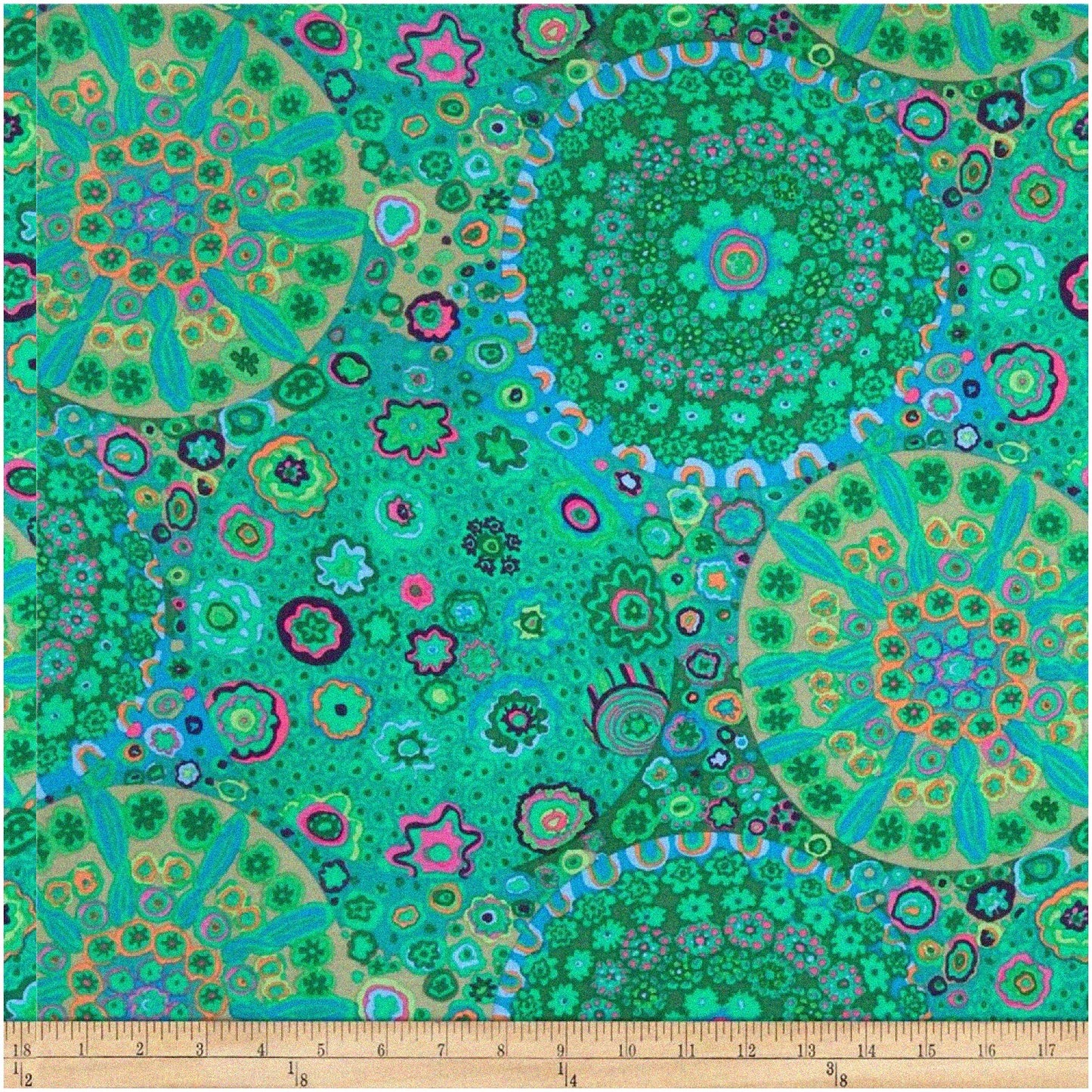 Meadow Millefiore Jade Cotton Fabric 44 Inches Wide