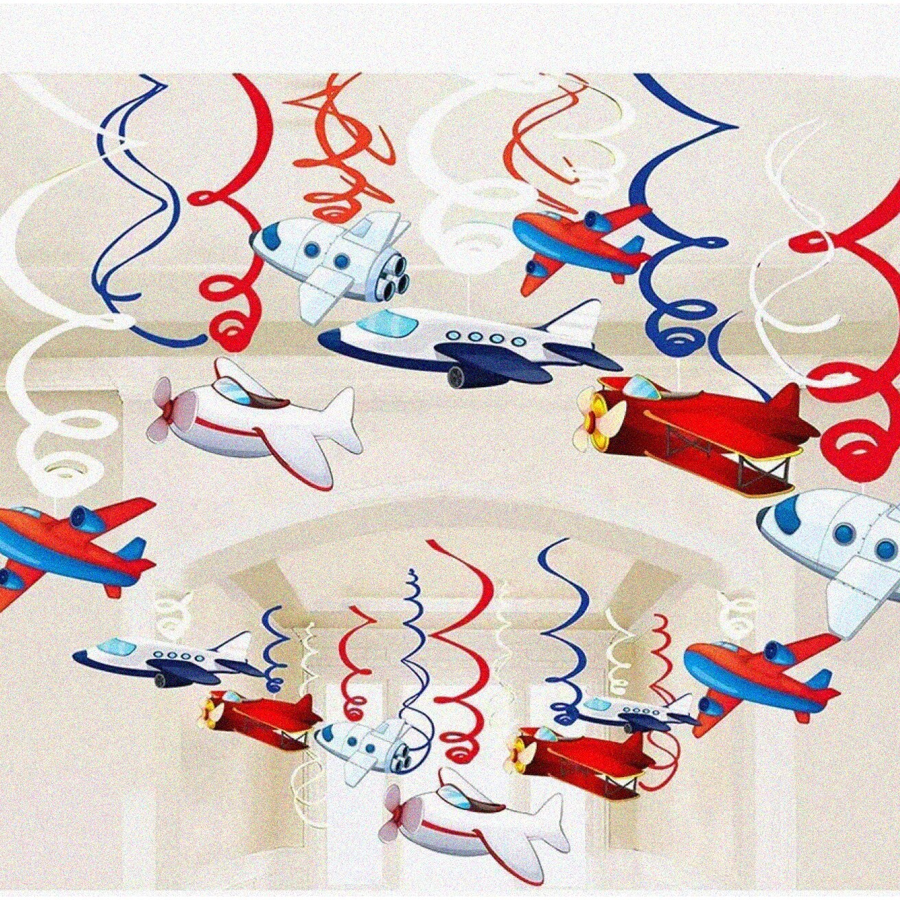 30Ct Airplane Hanging Swirls Party Decorations