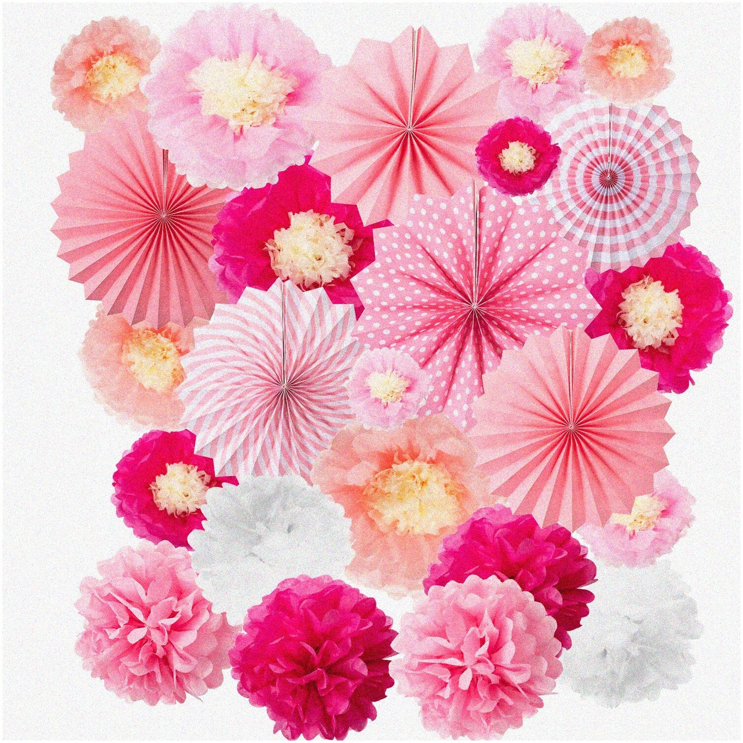 Party Perfect Paper Fan Decor Kit 24pc Set with Tissue Flowers, Garlands, and Poms
