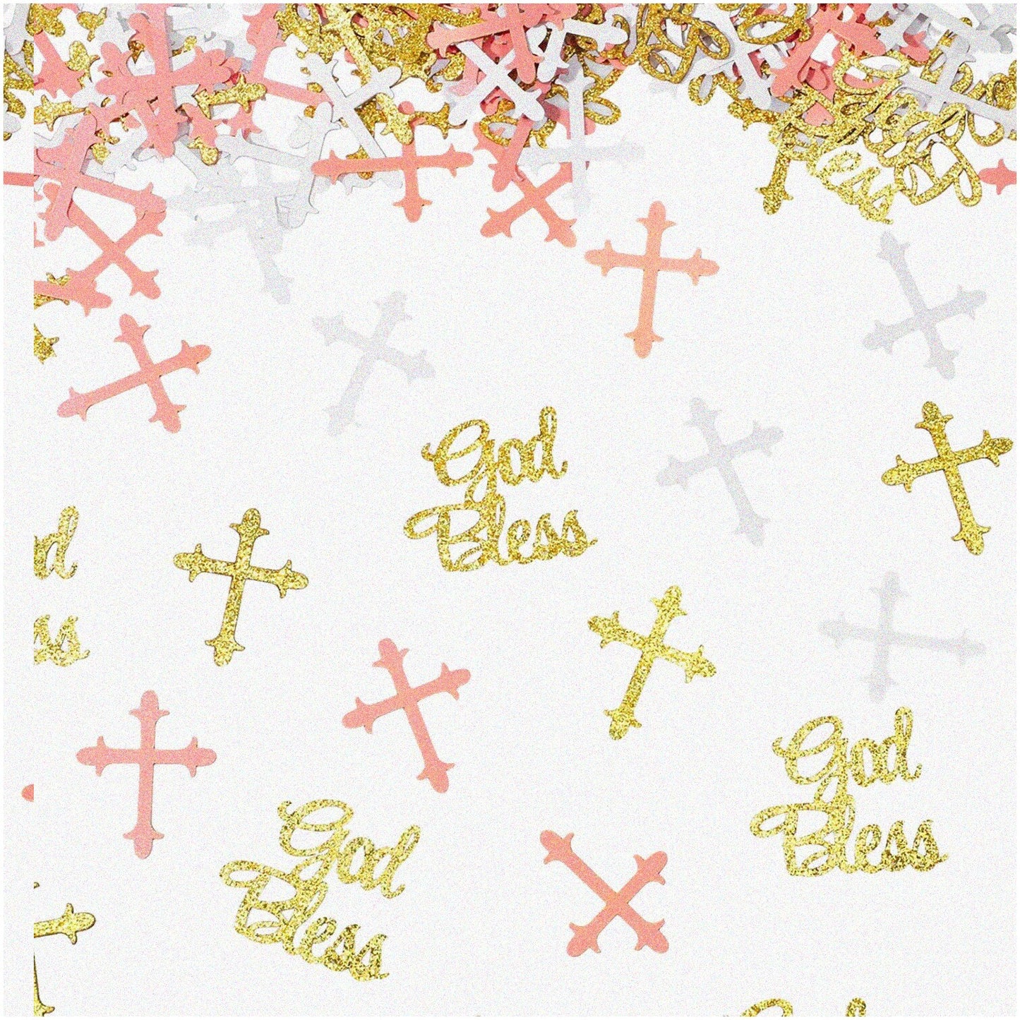 Pink, White, Gold Cross Confetti - 300 Pieces