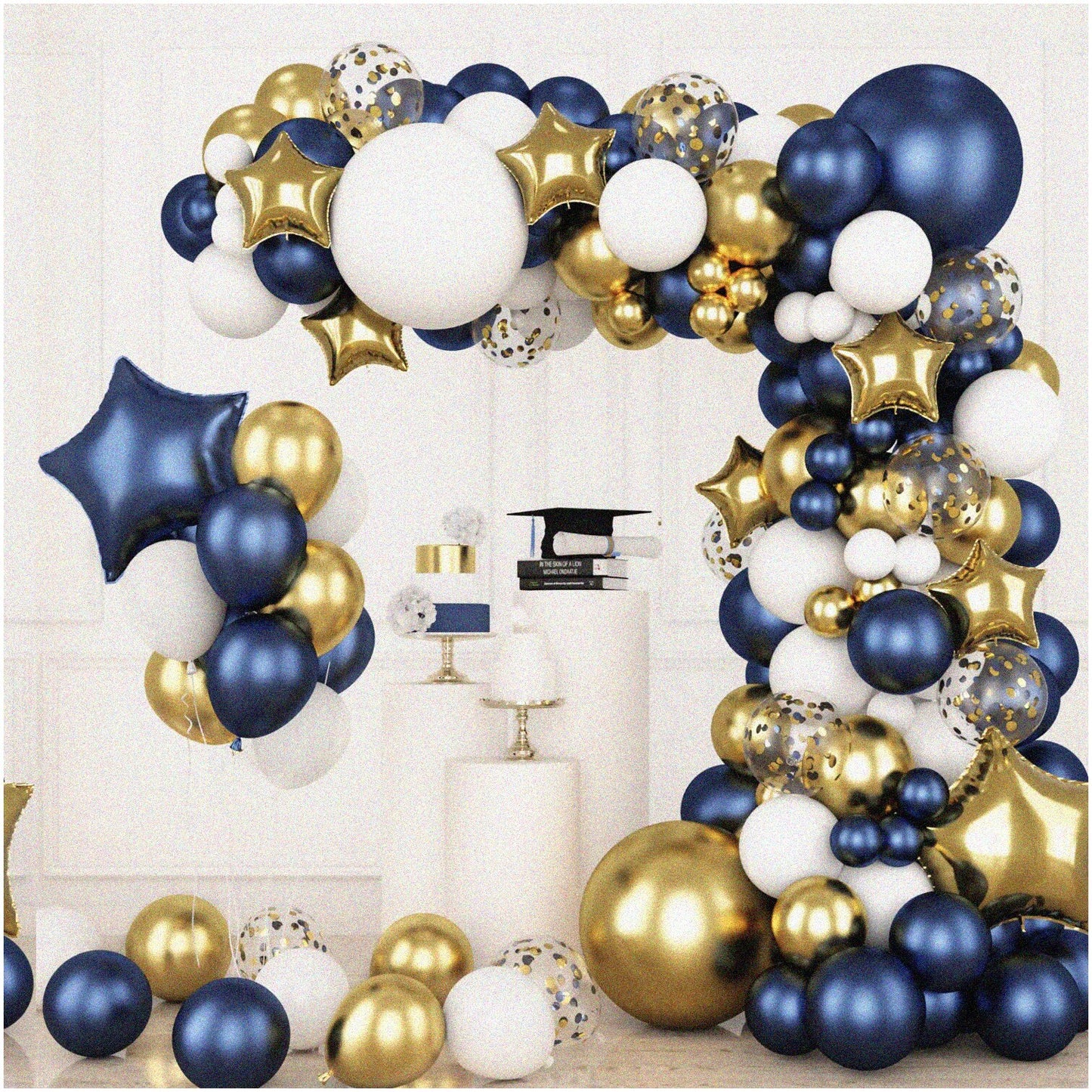 Navy Gold Confetti Balloon Arch Kit 176pcs