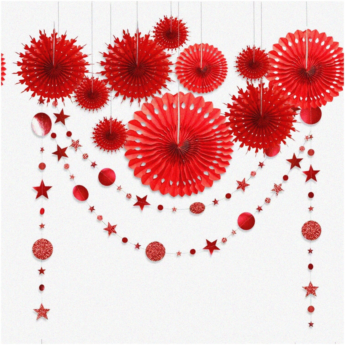 Chinese New Year Tissue Pompom Paper Fan Hanging Decor Set