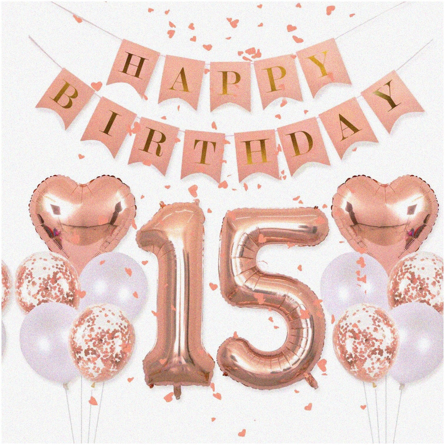 Rose Gold 15th Birthday Party Pack with Banner and Balloons