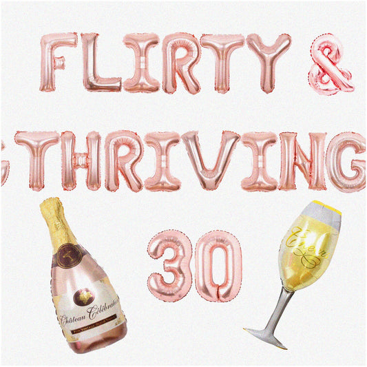 Rose Gold 30th Birthday Decorations Set with Balloons