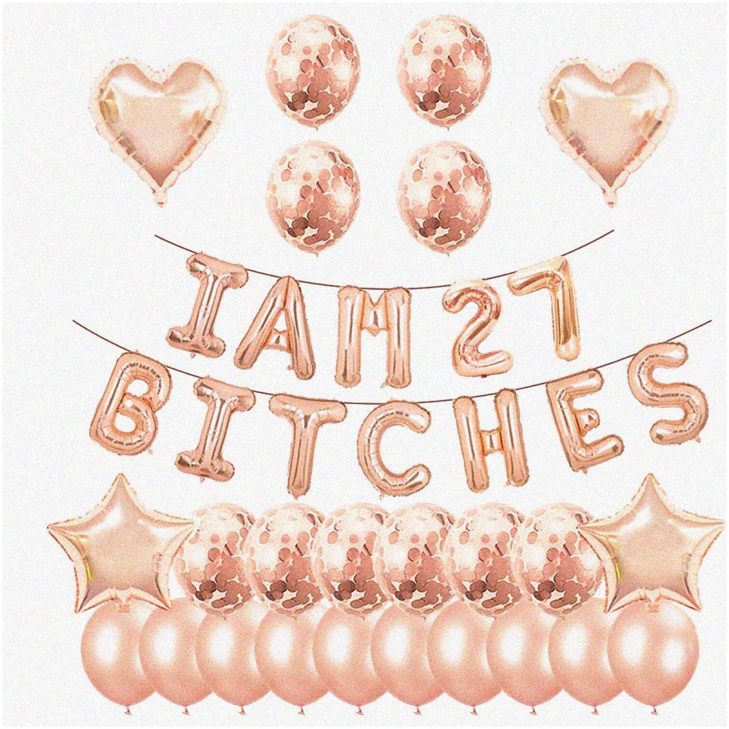 27th Birthday Banner Set with Rose Gold Balloons