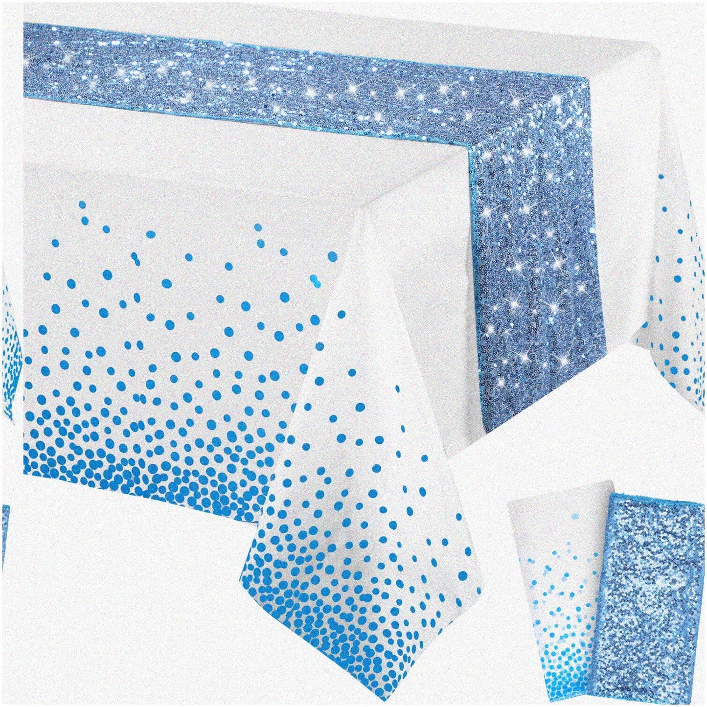 Sparkle & Dots Tablecloth and Sequin Runner Set White & Blue