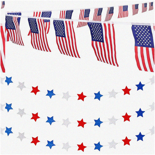 Patriotic Party Pack with 33ft Flag Banners and Star Streamers