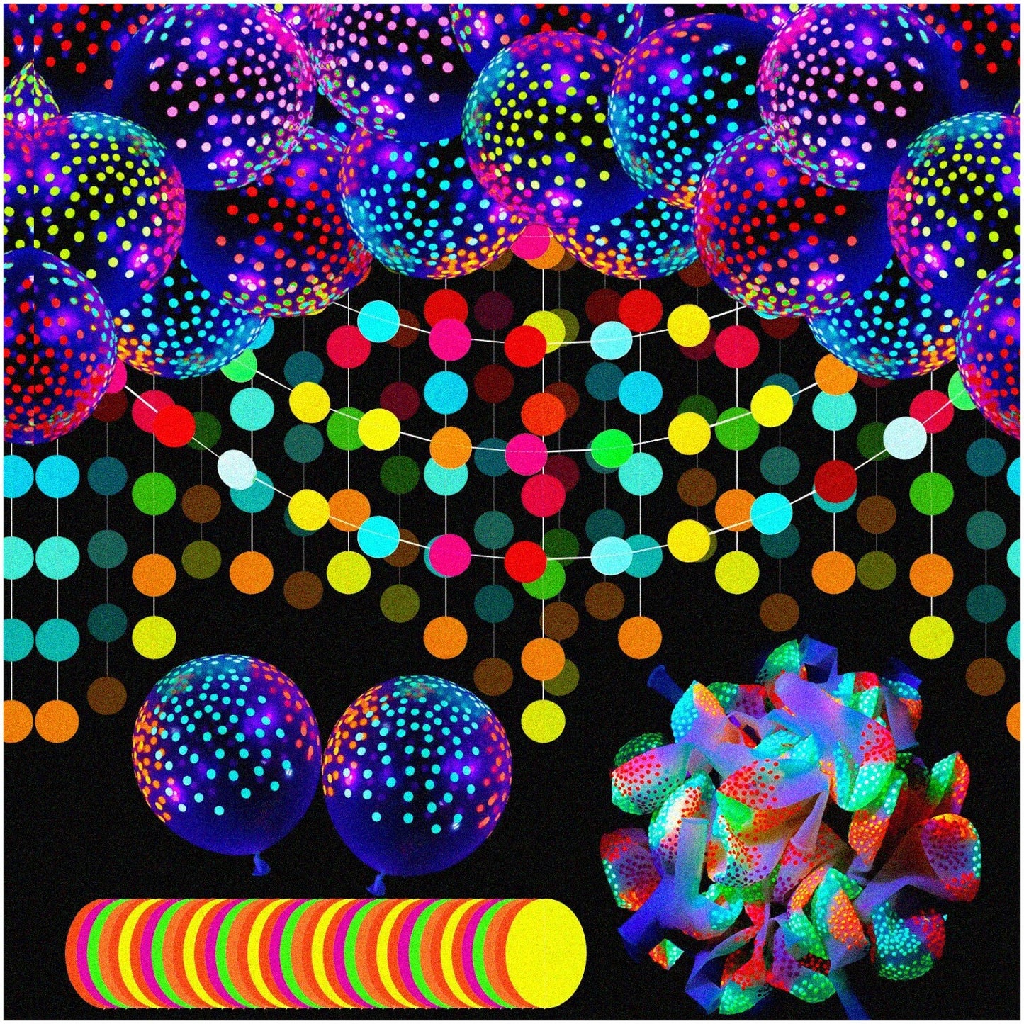 GlowFiesta Neon Glow Balloons and Paper Garland Party Pack